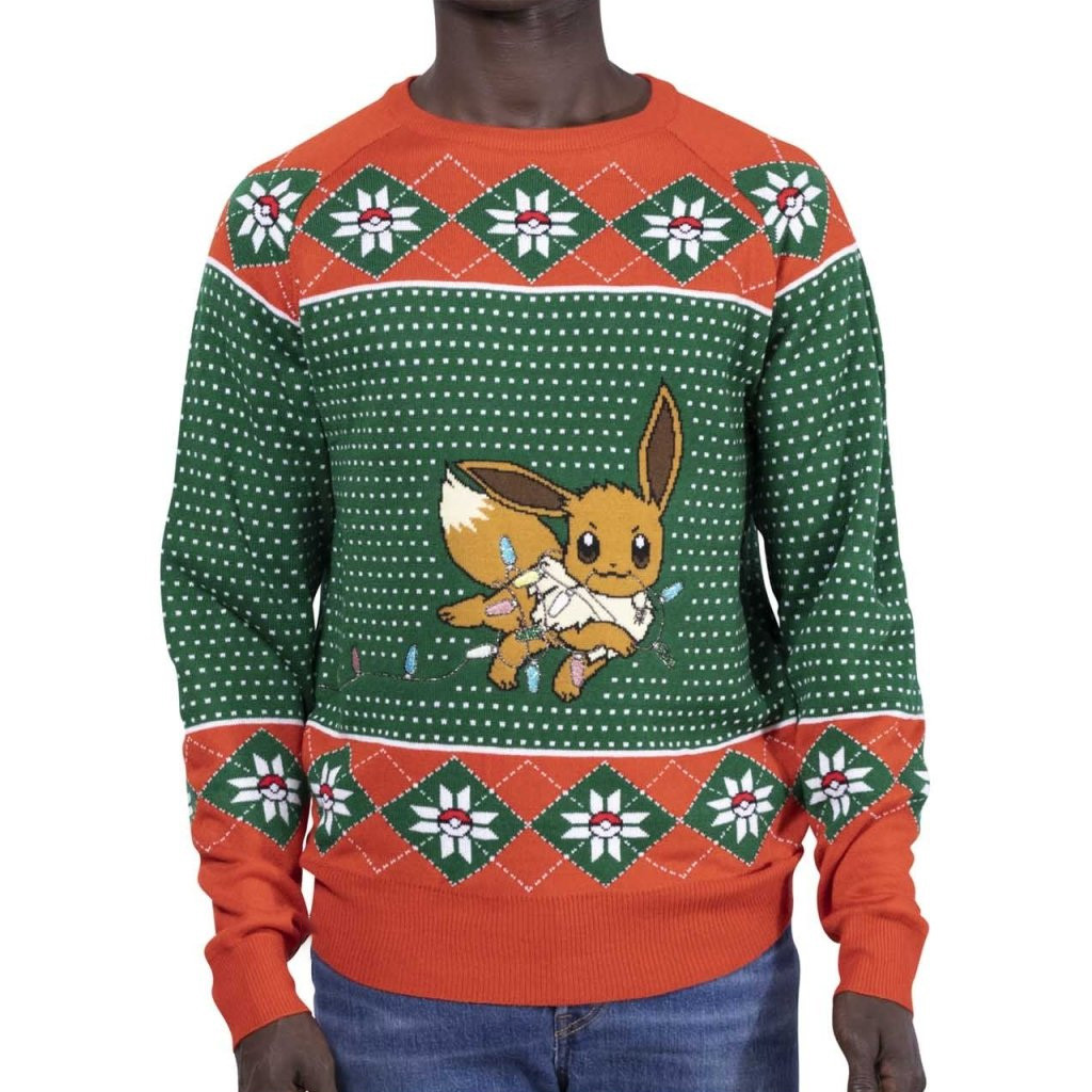 Pokemon Merch Eevee Holiday Lights Sweater Christmas Gifts For Guys
