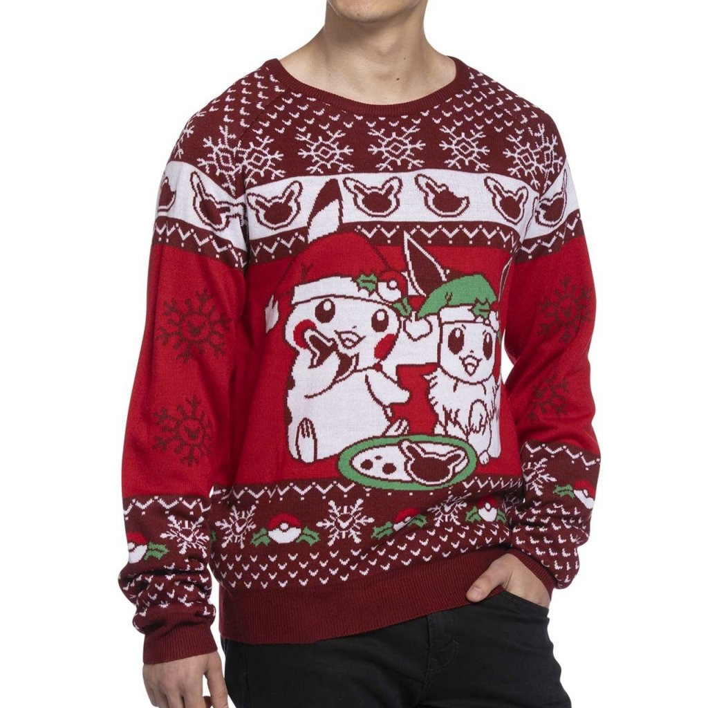 Pokemon Merch Pikachu And Eevee Holiday Cookies Knit Sweater Xmas Gifts For Brother