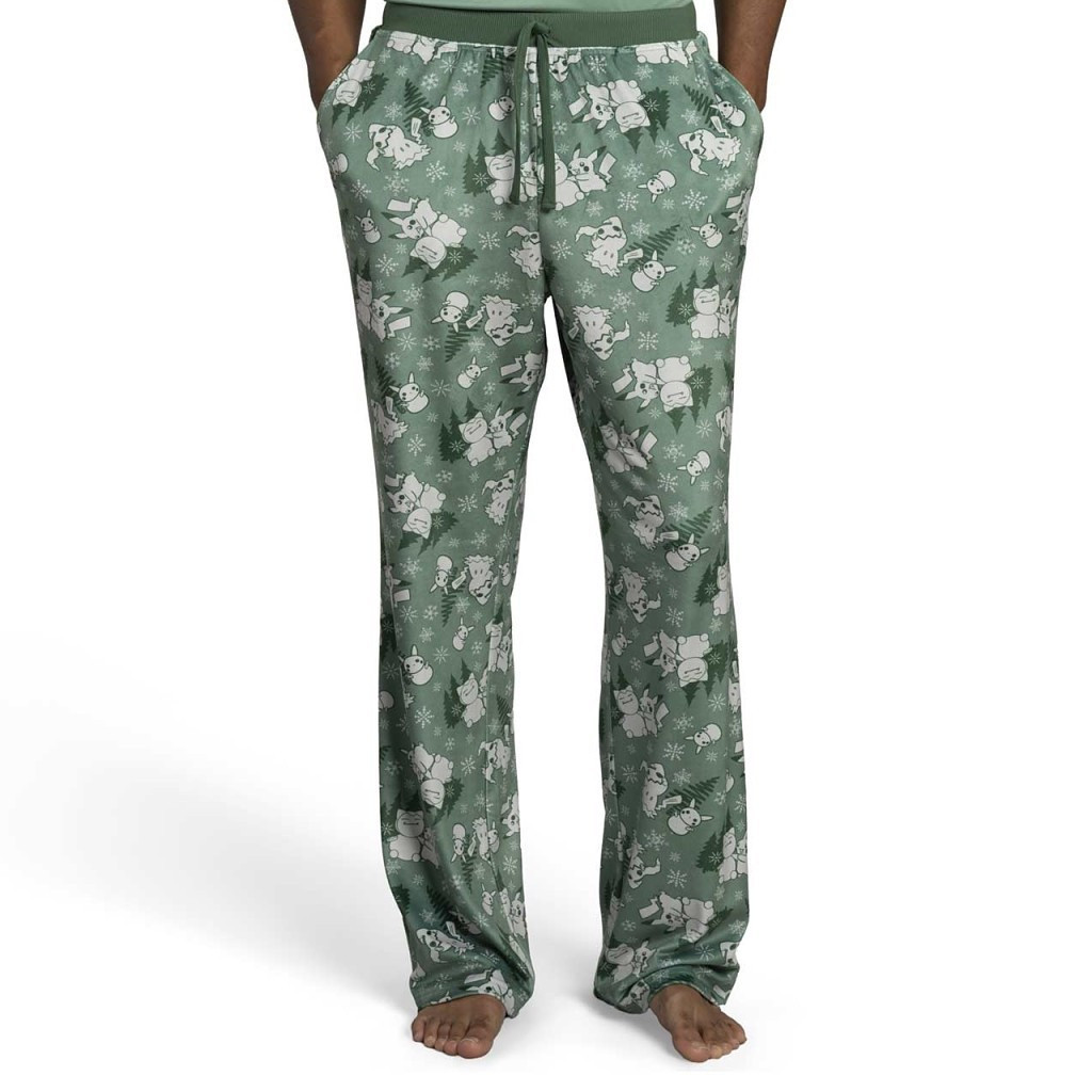 Pokemon Merch Pikachu And Mimikyu Pokemon Holiday Green Sweatpants Xmas Gifts For Friends