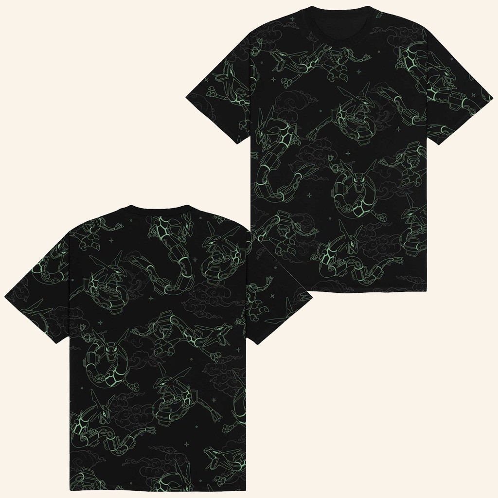 Pokemon Merch Pokemon x Dolly Noire Rayquaza Pattern Black T-Shirt Birthday Gift For Friends