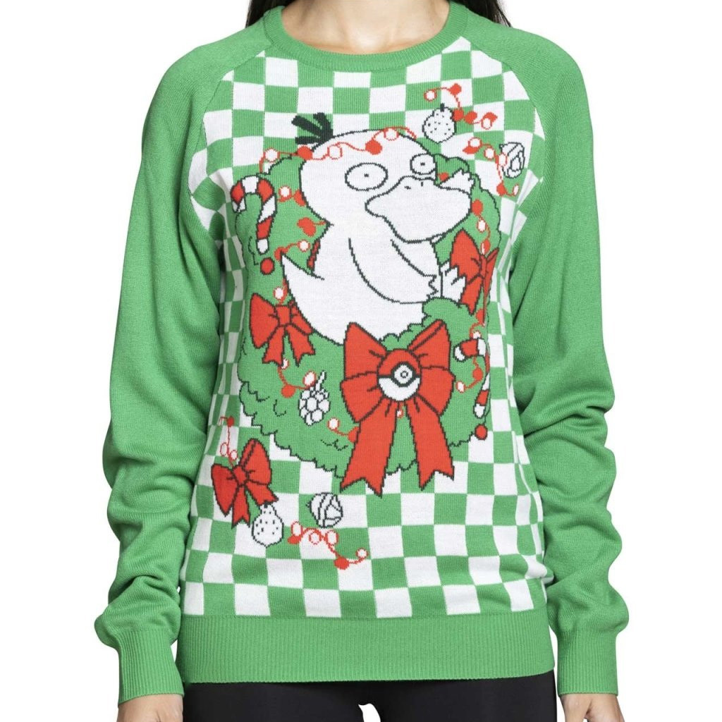 Pokemon Merch Psyduck Holiday Green Sweater Christmas Gift Ideas For Wife