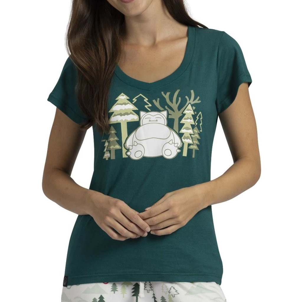 Pokemon Merch Wintergreen Snorlax Scoop V-Neck T-Shirt Best Christmas Gifts For Her