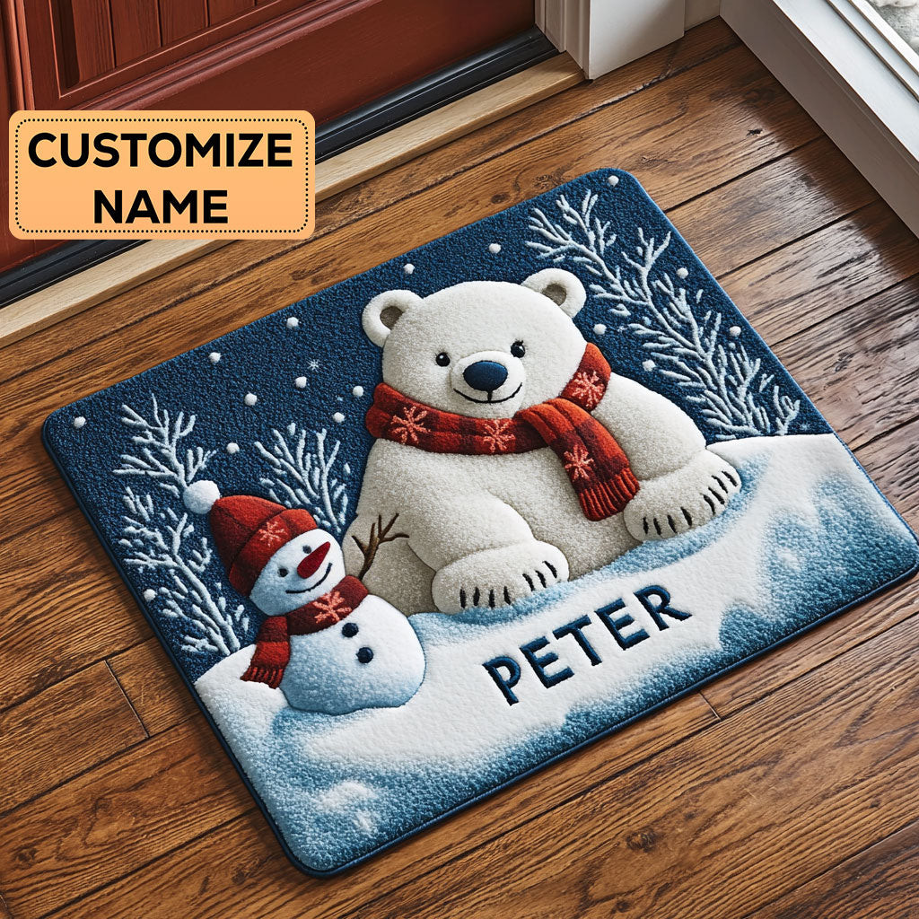 Pola Bear Custom Personalized Doormat Perfect Gift For Friends and Family on Christmas Day