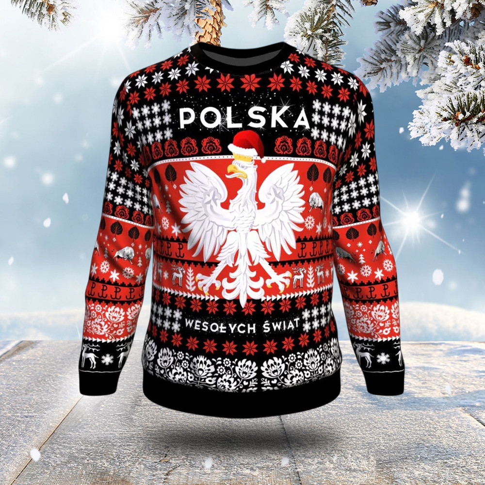 Poland Christmas Ugly Sweater Black