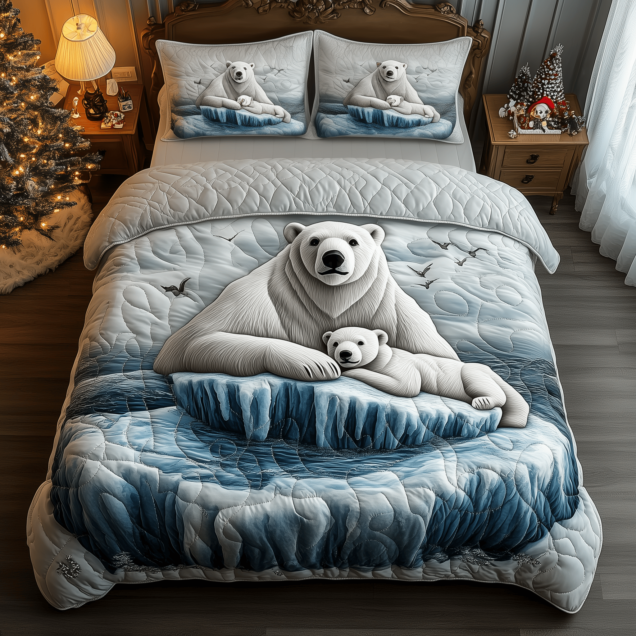 Polar Bear Haven Quilted Bedding Set Gift Ideas For Bear Lovers