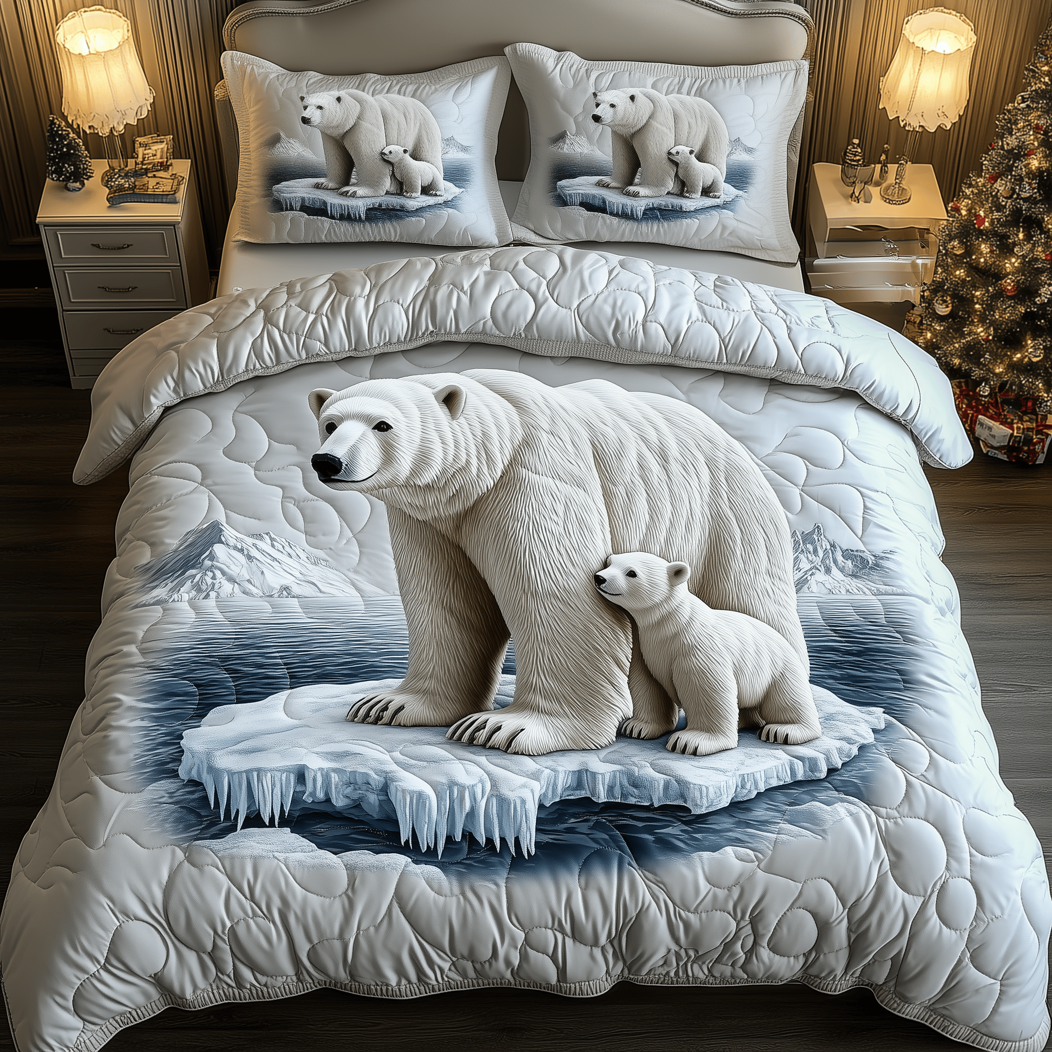 Polar Bear Haven Quilted Bedding Set Gifts For Bear Lovers