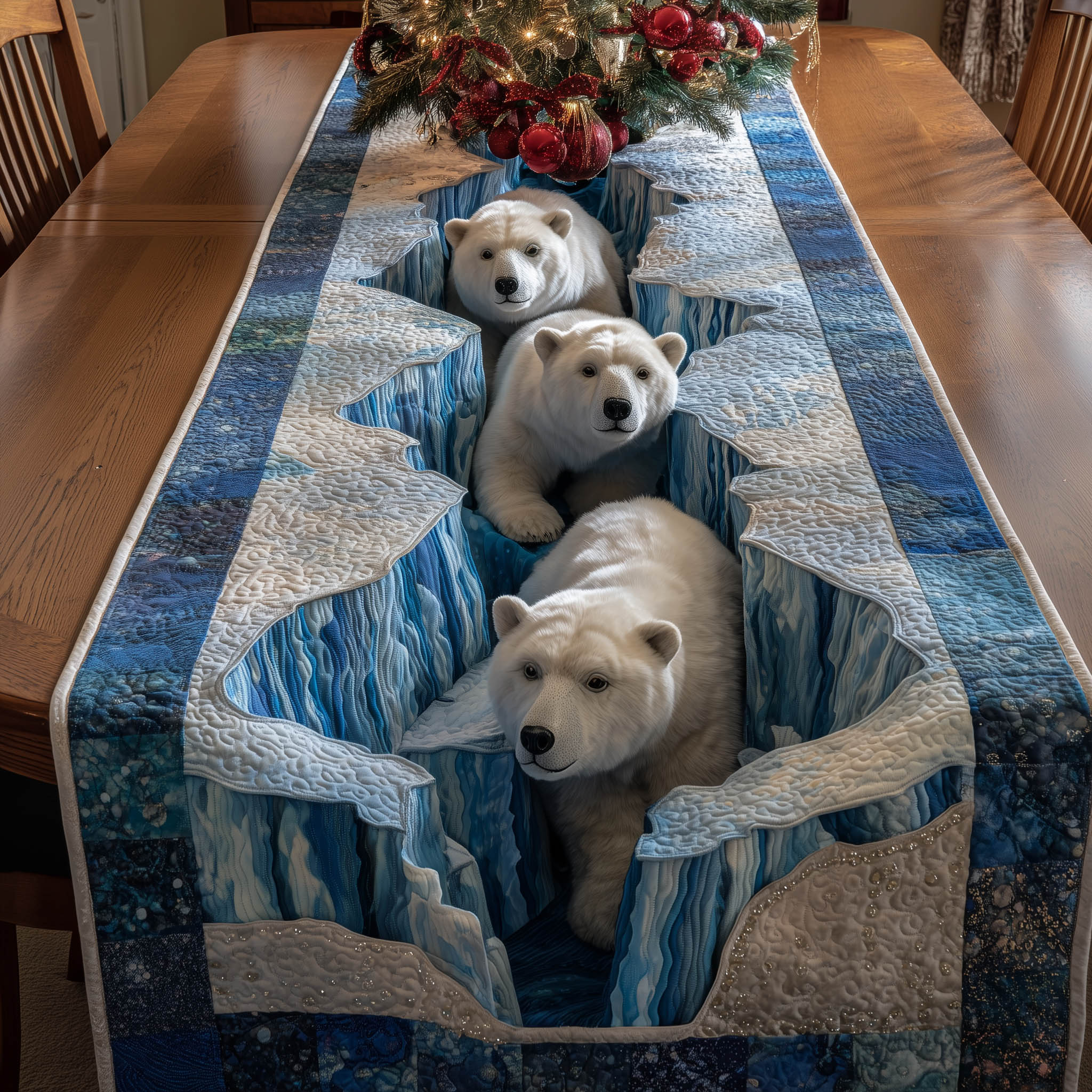 Polar Bear Quilted Table Runner Farmhouse Dining Room Decor Gift For Home