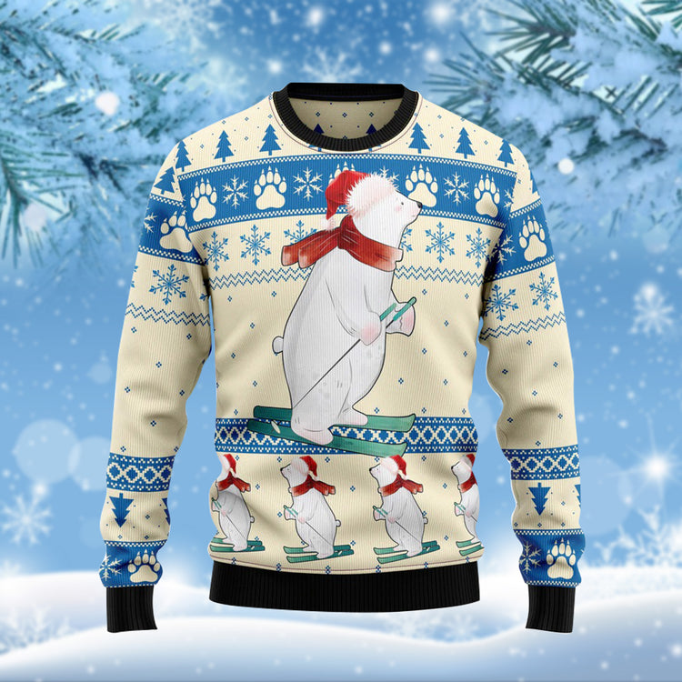 Polar Bear Skiing Ugly Christmas Sweater Nice Xmas Sweater Gifts For Polar Bear Lovers