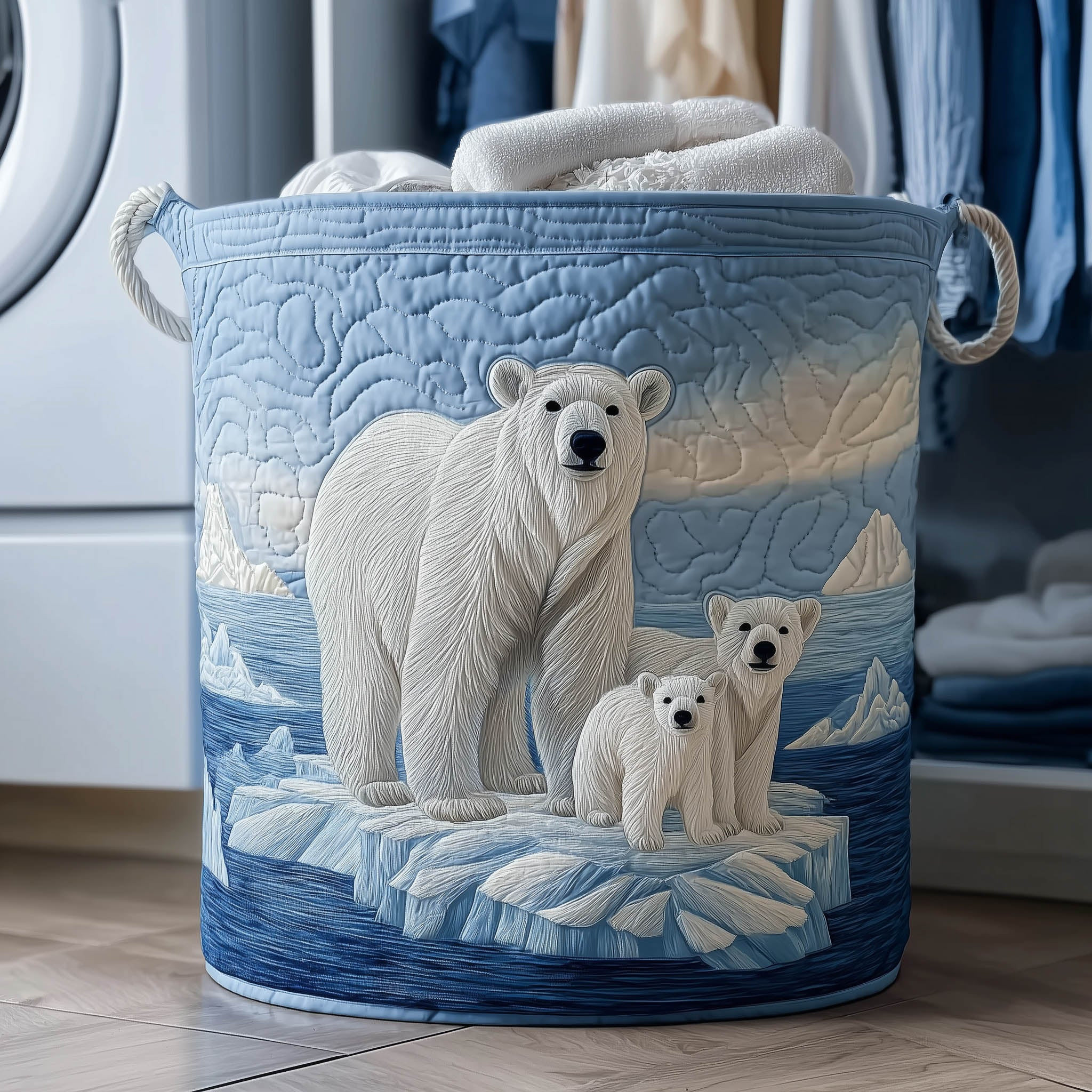 Polar Cub Quilted Laundry Basket Housewarming Home Decor Gifts For Polar Bear Lovers