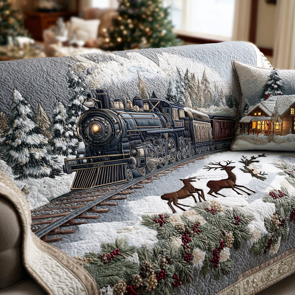 Polar Dream Rail Quilted Sofa Cover Holiday Living Room Decor Gift Ideas For Mom