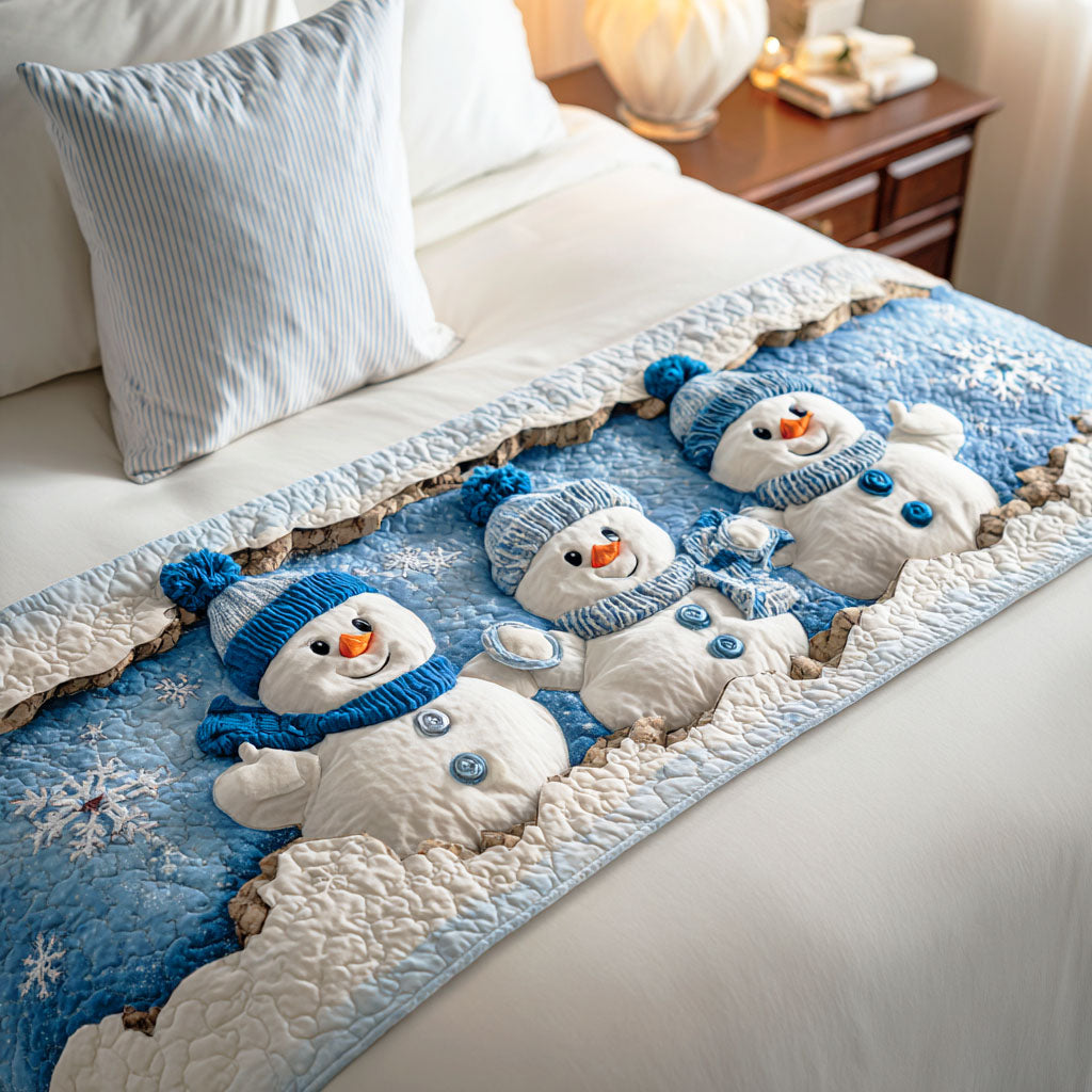 Polar Snowman Joy Quilted Bed Runner Christmas Bed Scarf Family Xmas Present Ideas