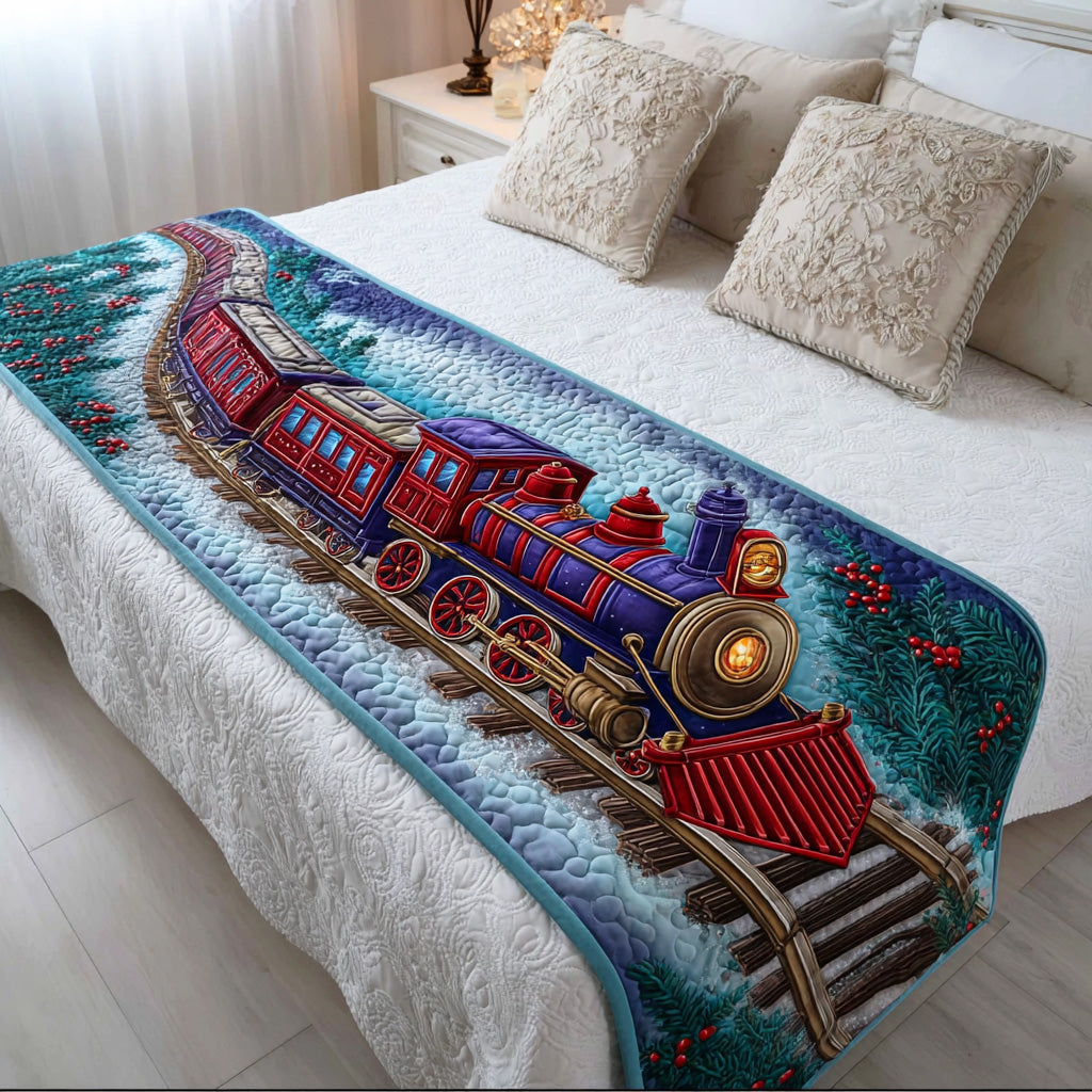 Polar Steam Path Quilted Bed Runner Bed Christmas Decor Xmas Gifts For Family