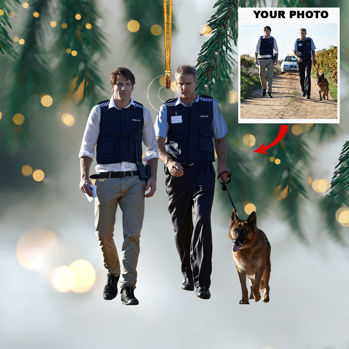 Police Dog Personalized Photo Mica Ornament Customized Your Photo Ornament Christmas