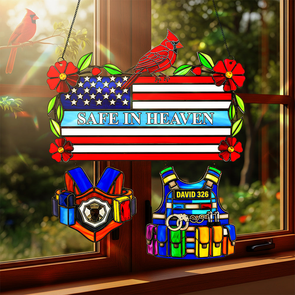 Police Heaven Cardinal Suncatcher - Personalized Gifts For Loved Ones - Holiday Season Gift Idea