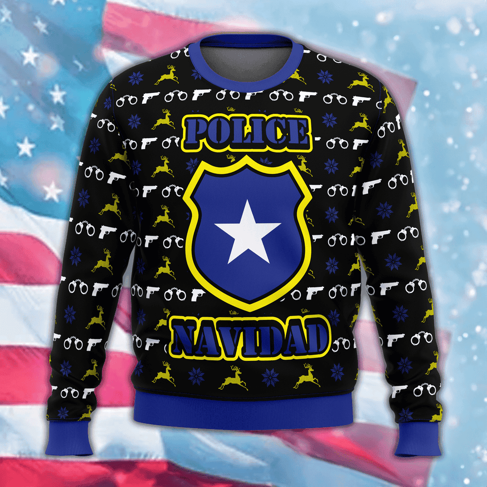 Police Navidad Logo Ugly Christmas Sweater Thin Blue Line Police Sweater Gifts For Xmas Police Navidad Logo Ugly Christmas Sweater Thin Blue Line Police Sweater Gifts For Xmas
