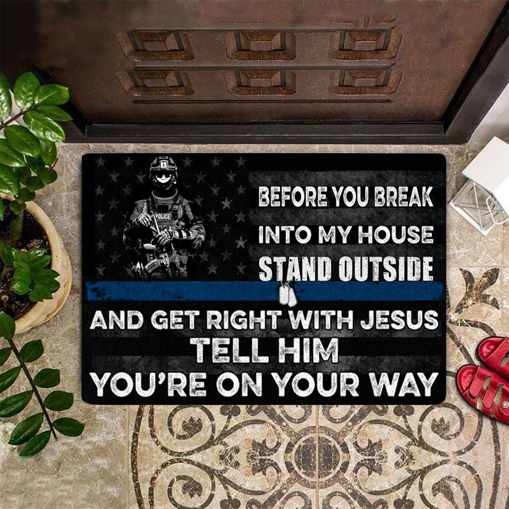 Police Thin Blue Line Get Right With Jesus Doormat Decorative Unique Proud Police Gift Ideas