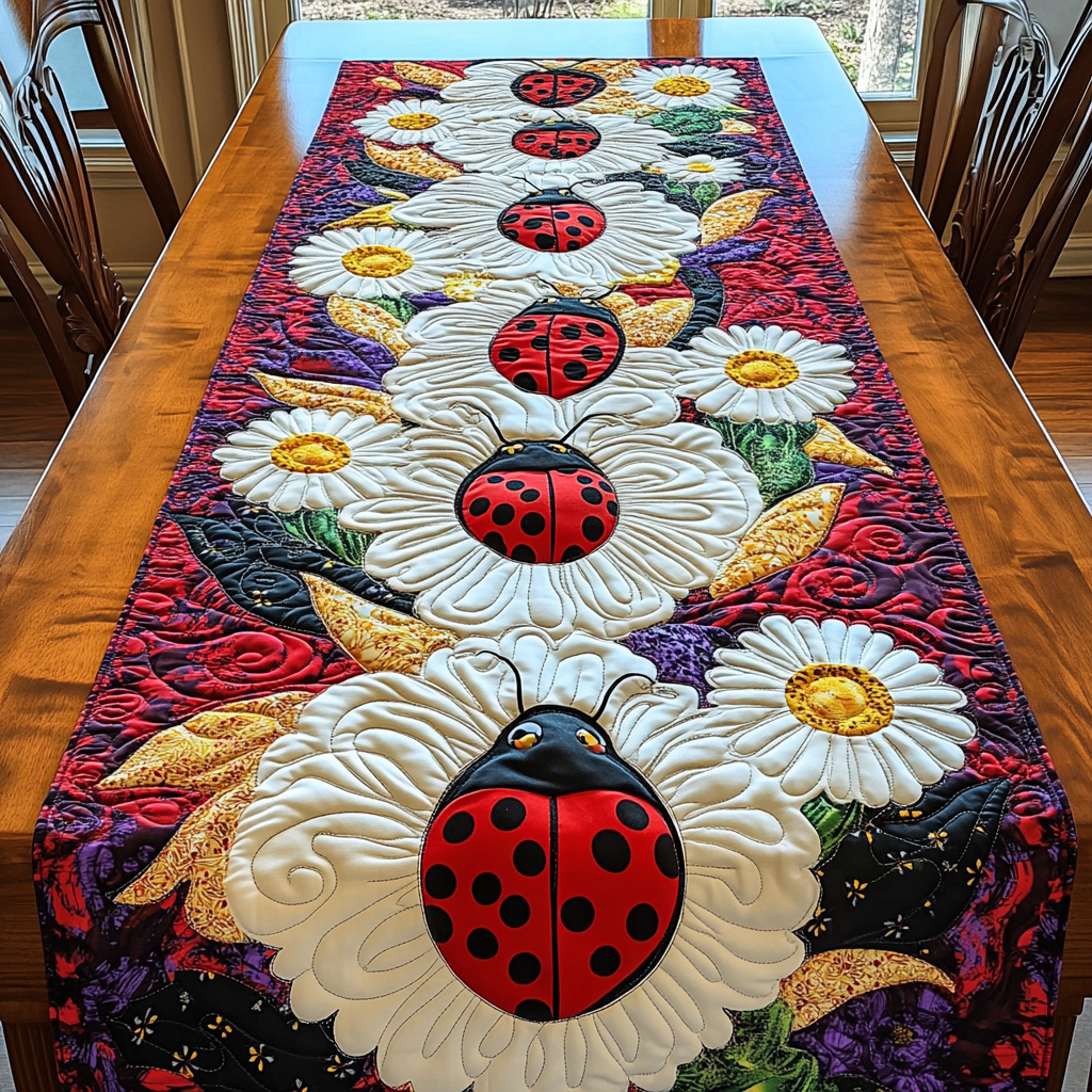 Polka Dot Charm Quilted Table Runner Dining Room Table Decor Ladybug Themed Gifts
