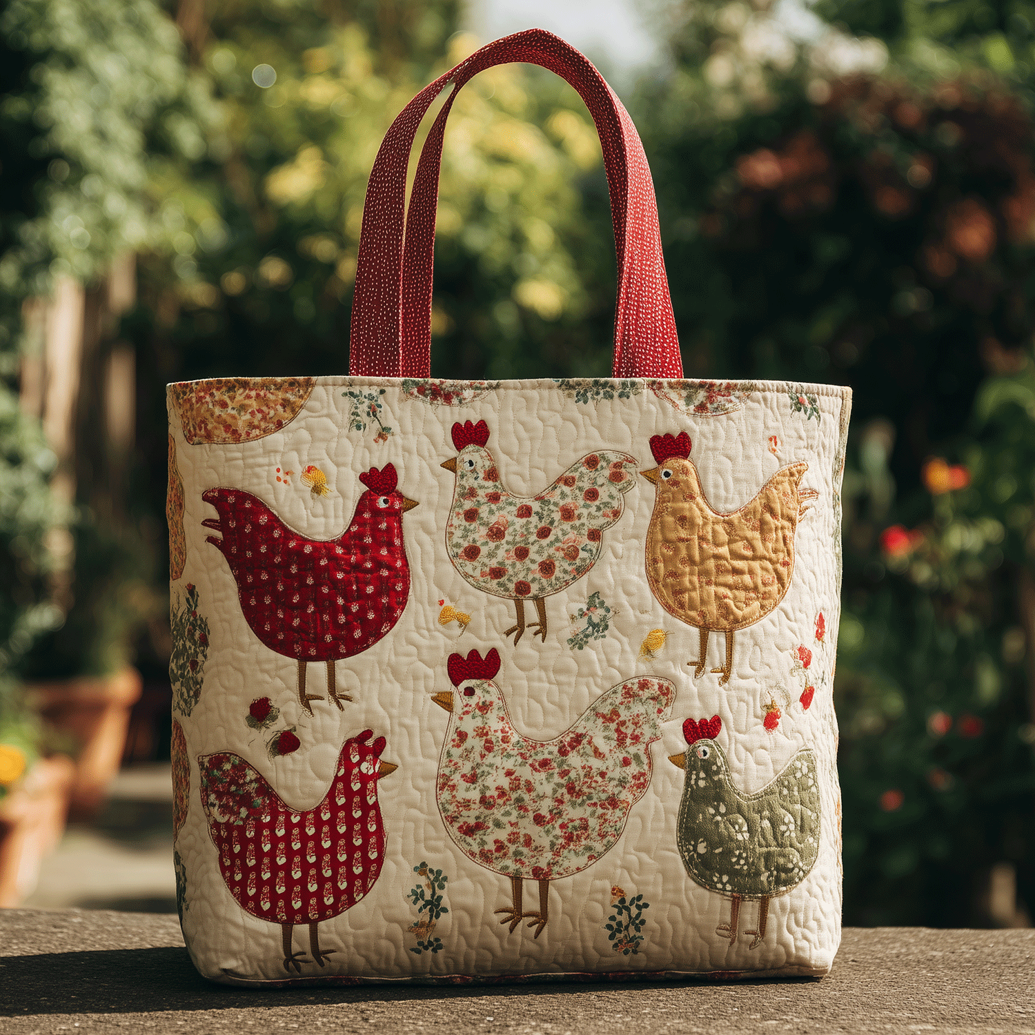 Polka Dot Chick Quilted Tote Bag Farmer Fathers Day