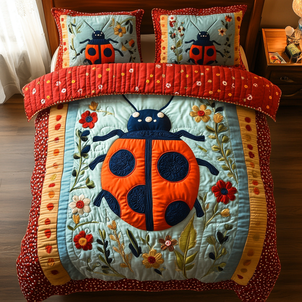 Polka Dot Nest Quilted Bedding Set Bed Decorations Ladybug Gift Items