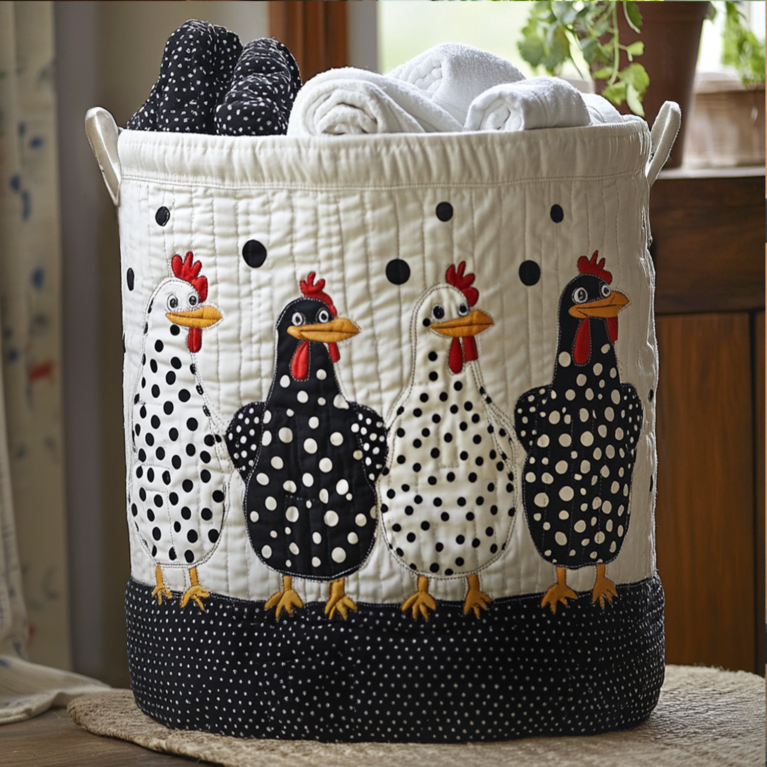 Polka Dot Peckers Quilted Laundry Basket Thanksgiving Merch Gift