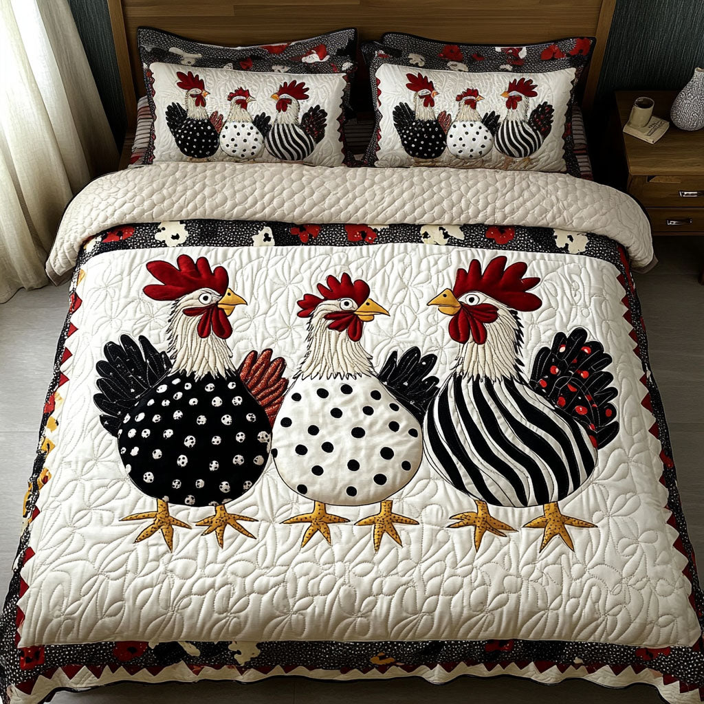 Polka Dotted Hens Quilted Bedding Set Premium Duvet Cover Gift Set for Mom or Grandma