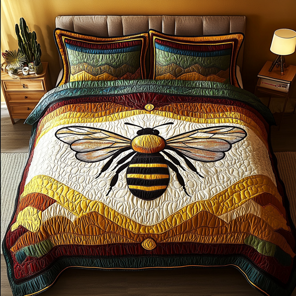 Pollinator Charm Quilted Bedding Set Aesthetic Room Decor Best Gifts For Beekeepers