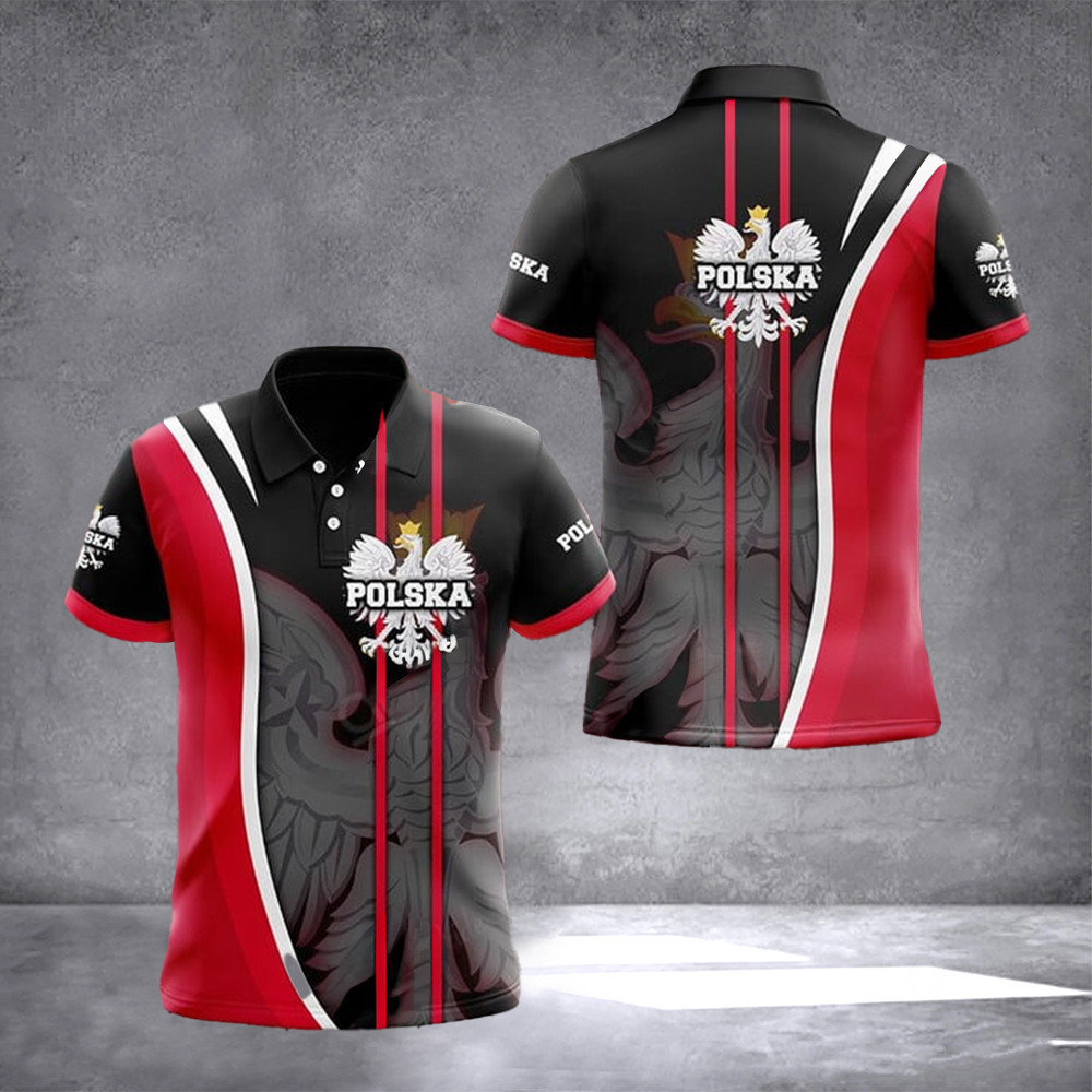 Polska Flag Eagle Crest Polo Shirt Polish Flag Emblem Golf Polo Clothing Gifts