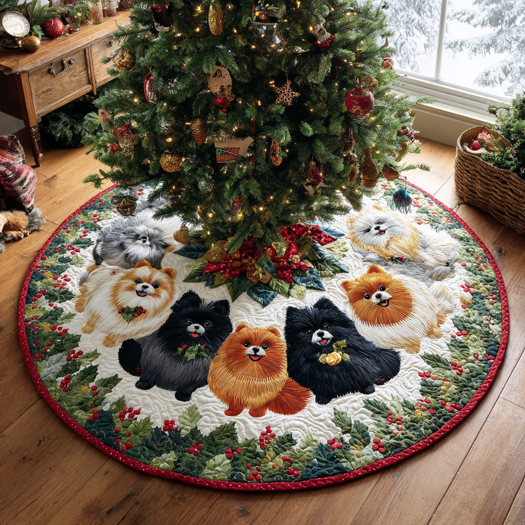 Pom Candlelight Glow Christmas Quilted Tree Skirt Xmas Tree Decor Dog Gifts For Dog Lovers