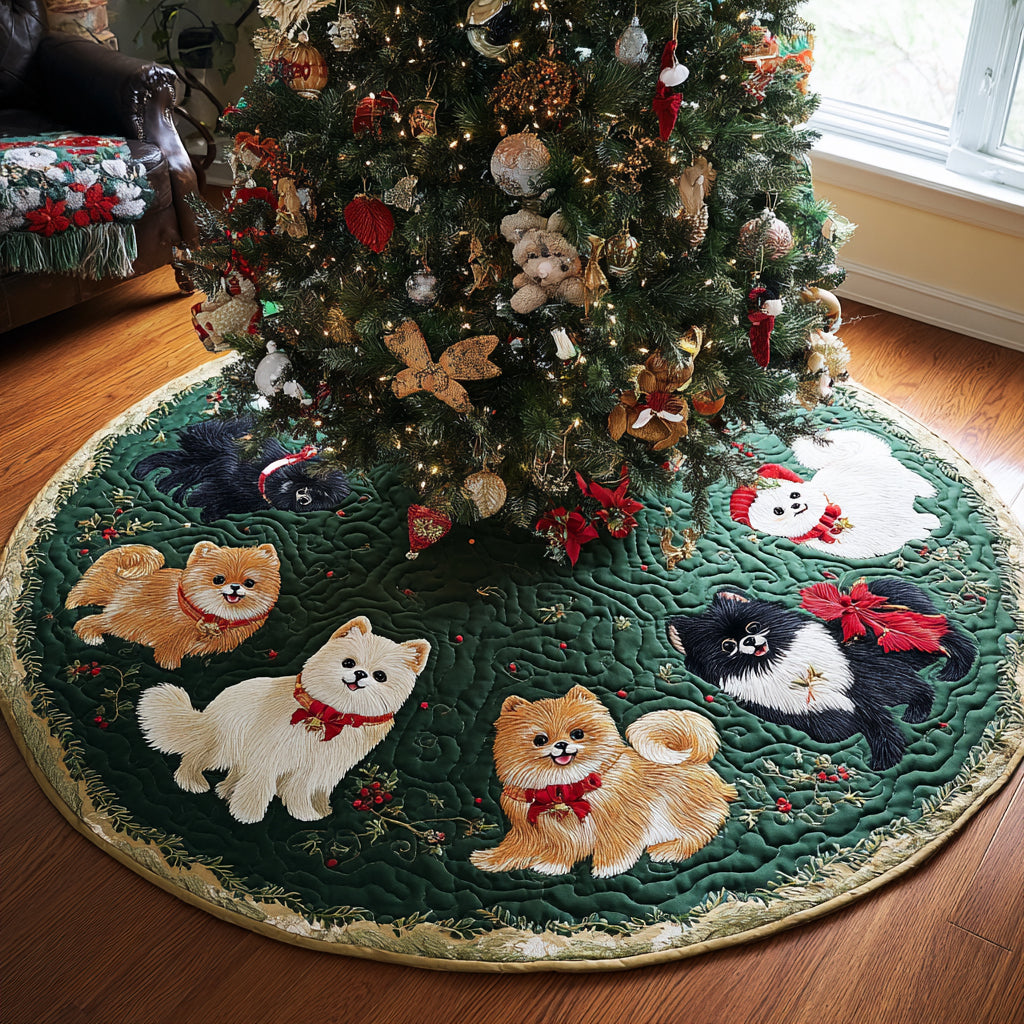 Pom Christmas Eve Christmas Quilted Tree Skirt Xmas Home Decor Doggy Presents For Christmas