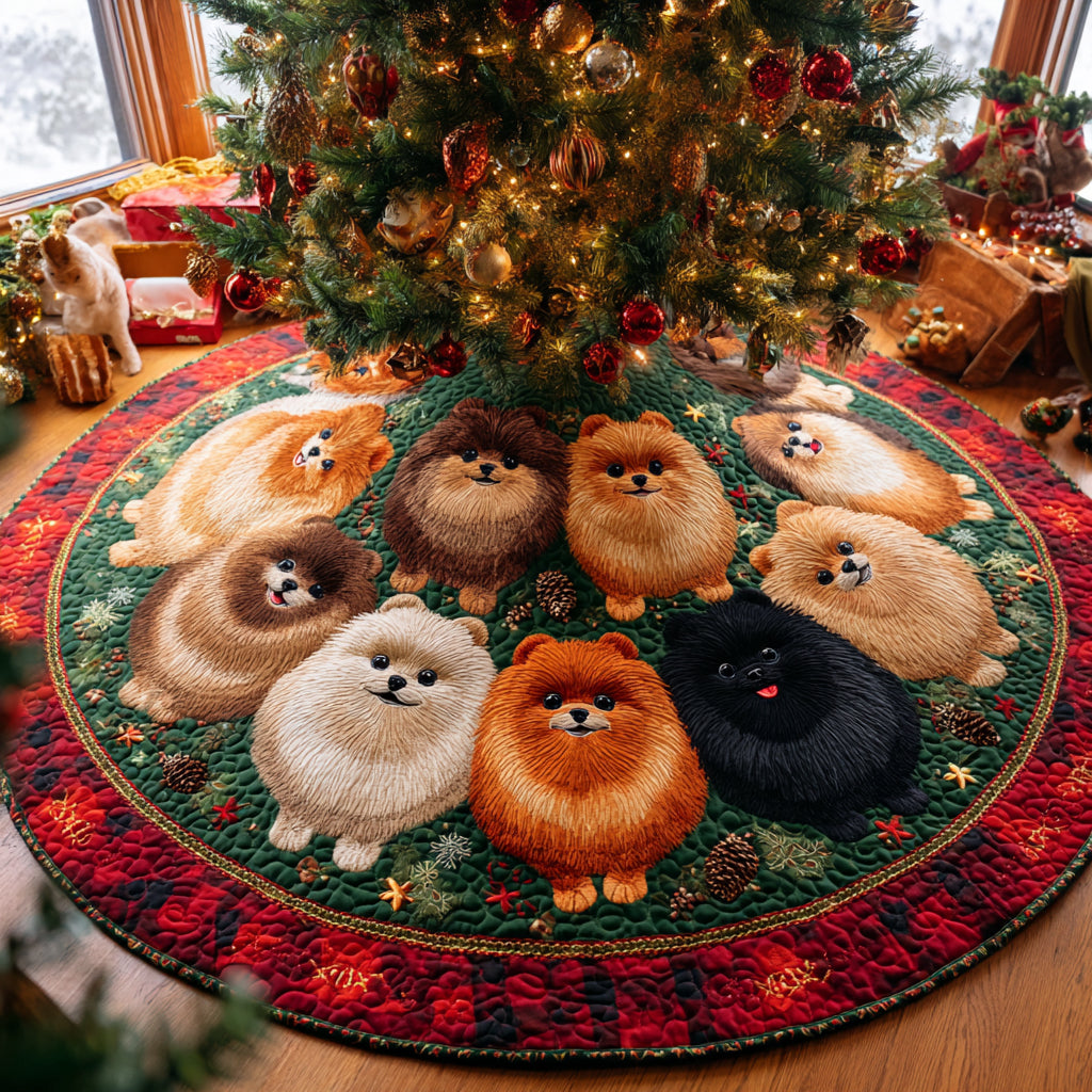 Pom Christmas Magic Christmas Quilted Tree Skirt Winter Holiday Decor Gifts For Dog Owners