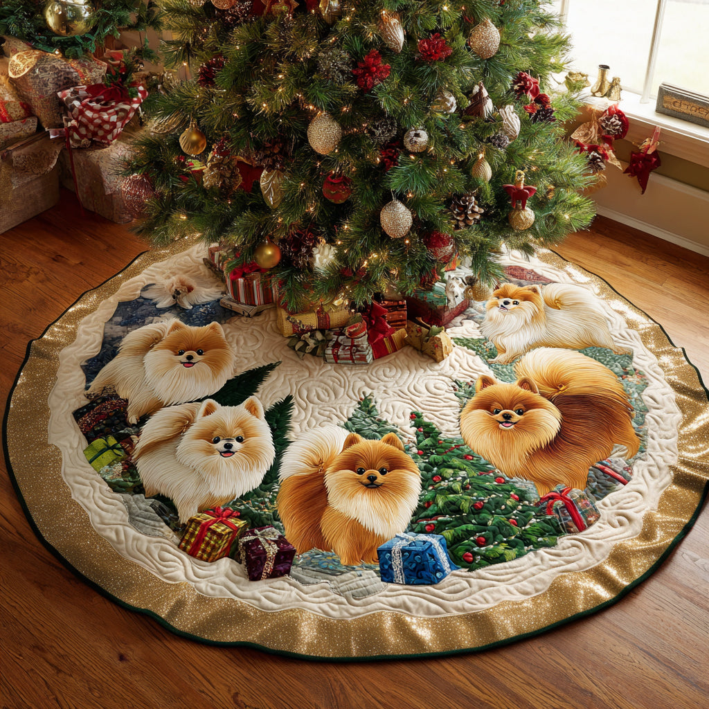 Pom Holiday Gathering Christmas Quilted Tree Skirt Holiday Home Decor Dog And Owner Gifts