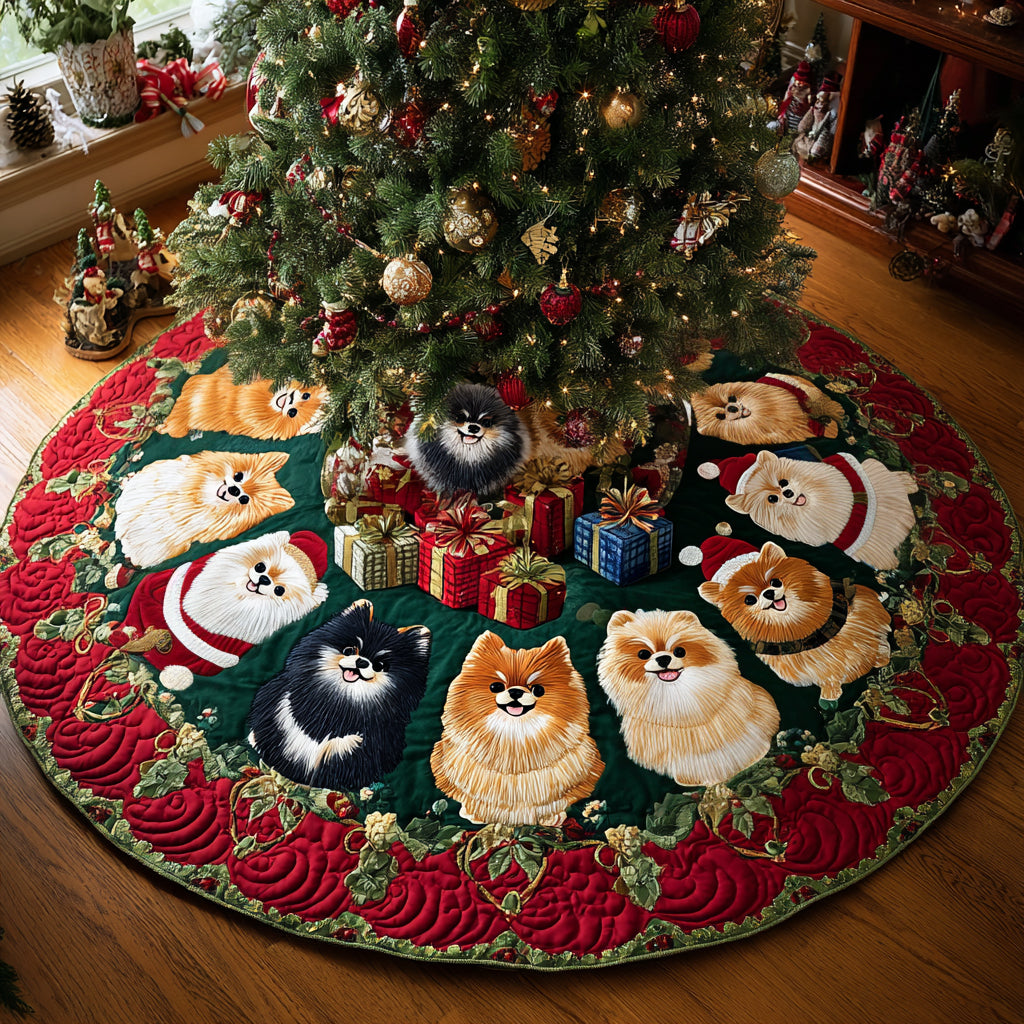 Pom Noel Delight Christmas Quilted Tree Skirt Xmas Home Decor Cool Gifts For Dog