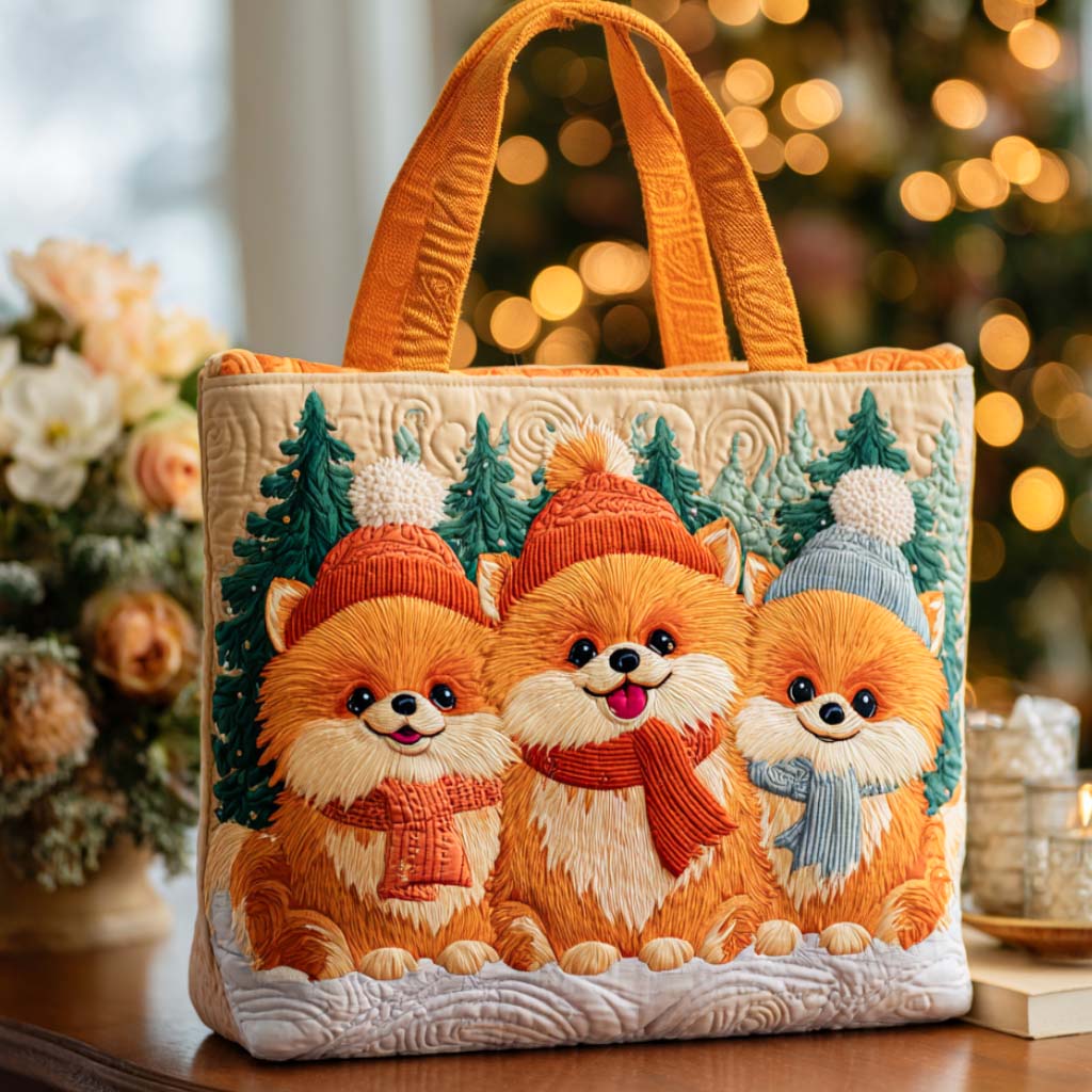 Pom Pup Squad Quilted Tote Bag Family Gift Ideas For Christmas
