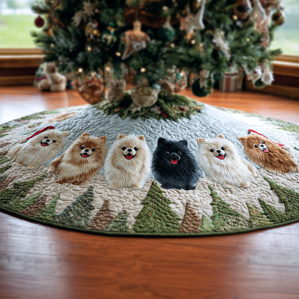 Pom Snow Sparkle Christmas Quilted Tree Skirt Holiday Decor Doggy Presents For Christmas