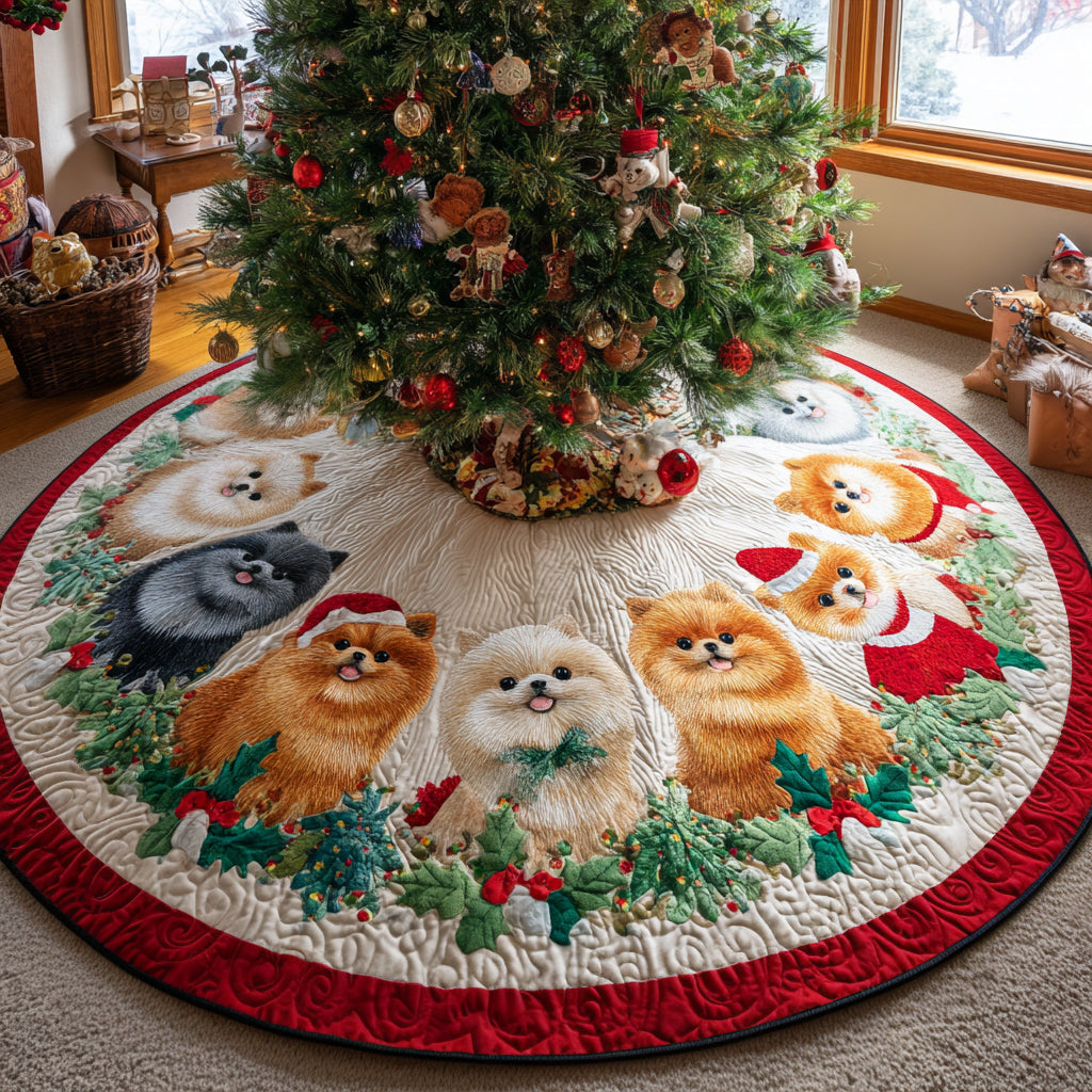 Pom Tree Whirl Christmas Quilted Tree Skirt Xmas Decorations Dog And Owner Gifts