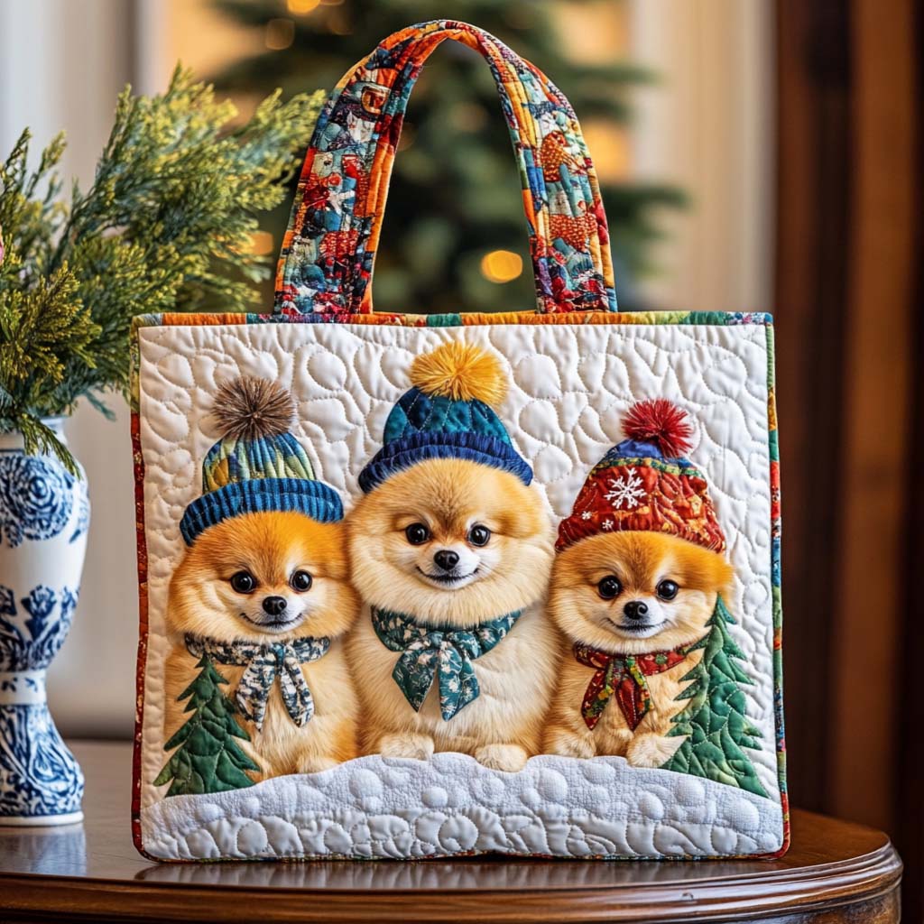 Pom Winter Trio Quilted Tote Bag Christmas Ideas For Family