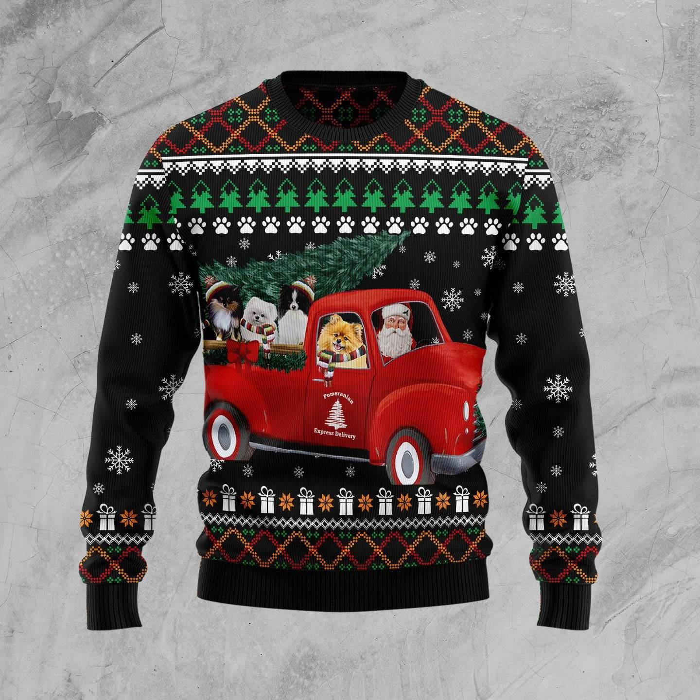 Pomeranian And Red Truck Ugly Christmas Sweater Cute Christmas Clothes Xmas Gifts