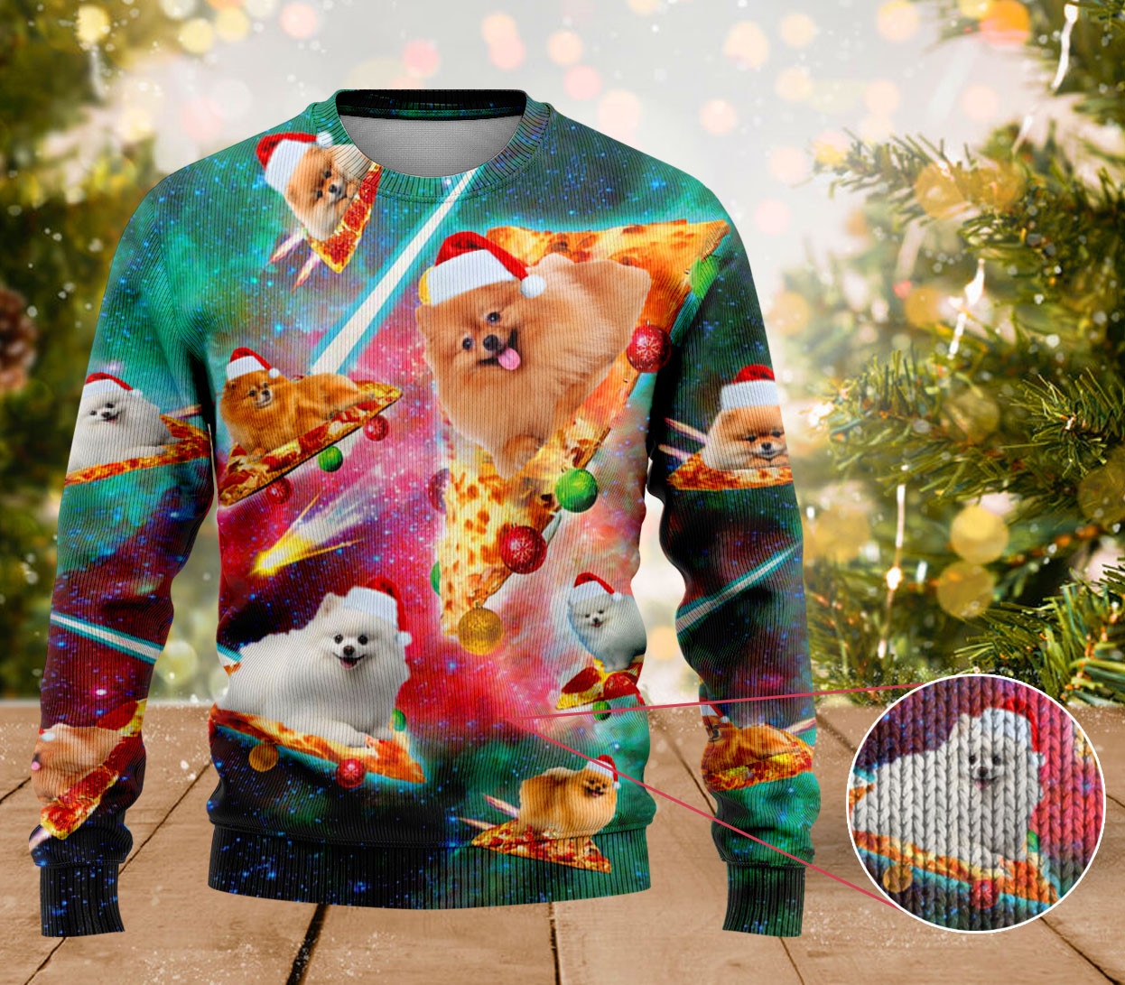 Pomeranian Dog Pizza Ugly Xmas Sweater Dog Lovers Cute Christmas Sweaters For Couples