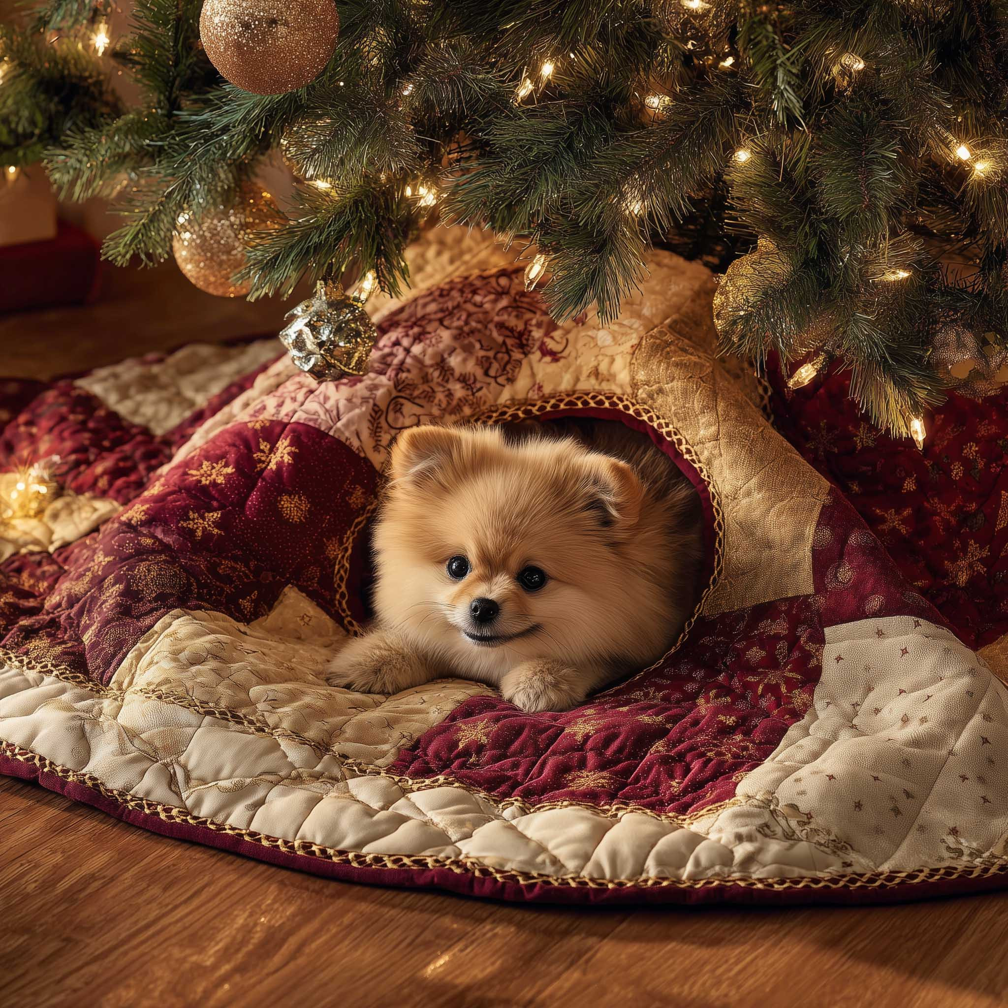 Pomeranian Dog Quilted Tree Skirt Home Decor Christmas Gifts For Animal Lovers