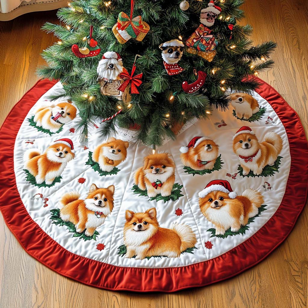 Pomeranian Joy Christmas Quilted Tree Skirt Modern Tree Skirt Mummy Presents From Daughter