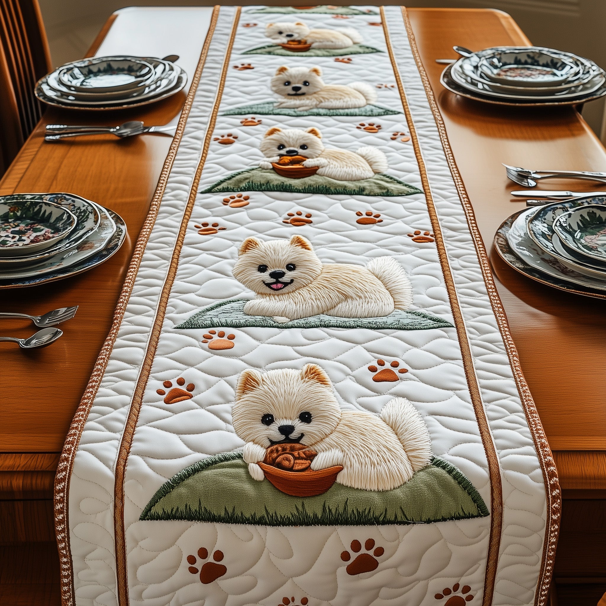Pomeranian Quilted Table Runner Christmas Table Runner Decoration
