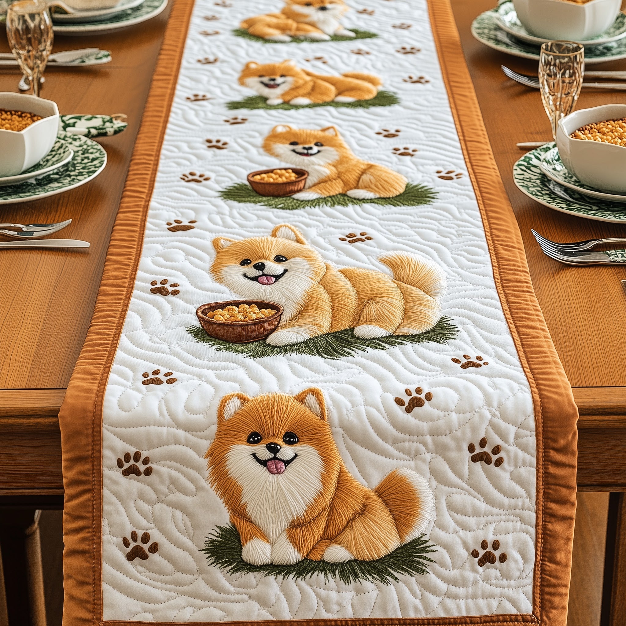Pomeranian Quilted Table Runner Christmas Table Runner for Family Meals