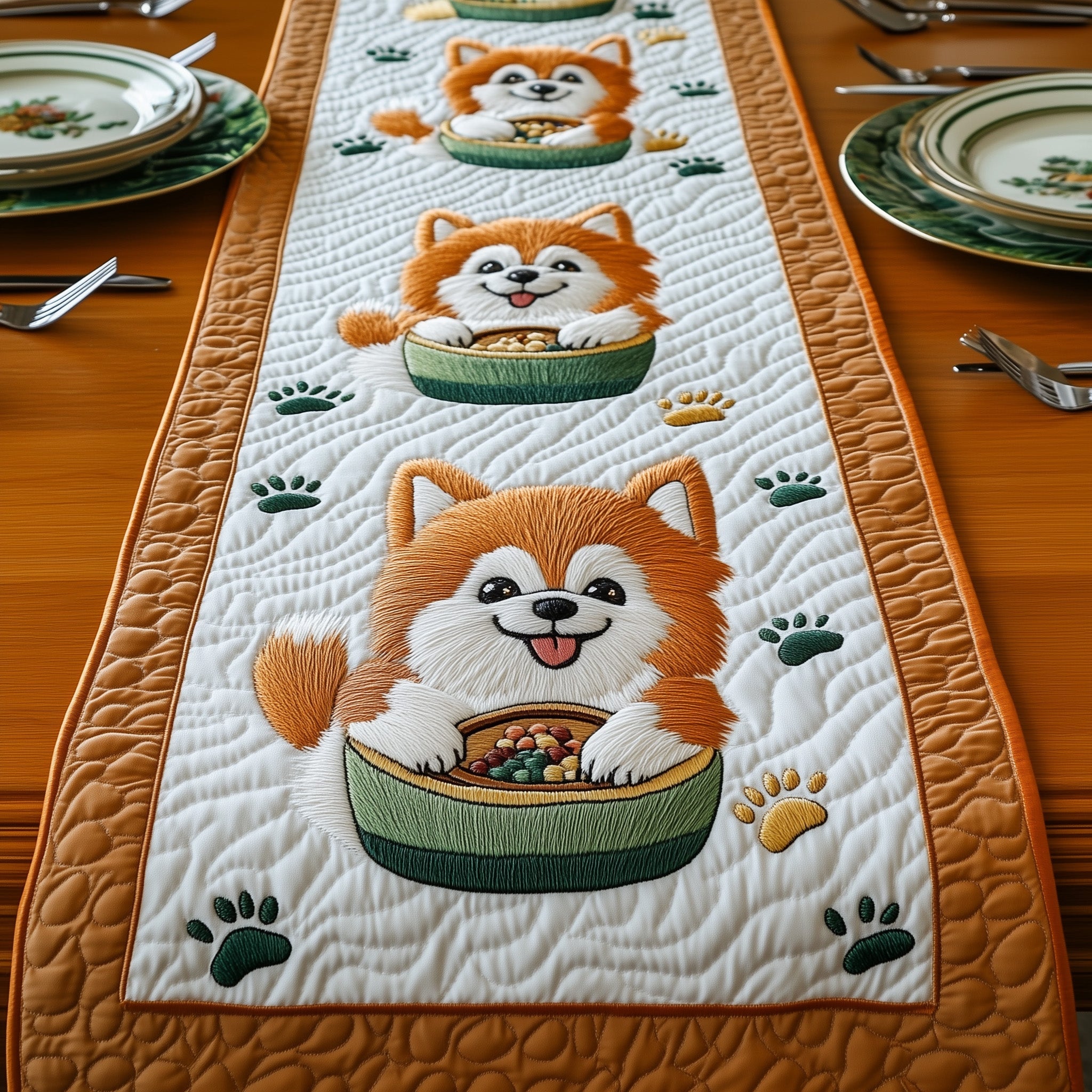 Pomeranian Quilted Table Runner Elegant Christmas Table Runner