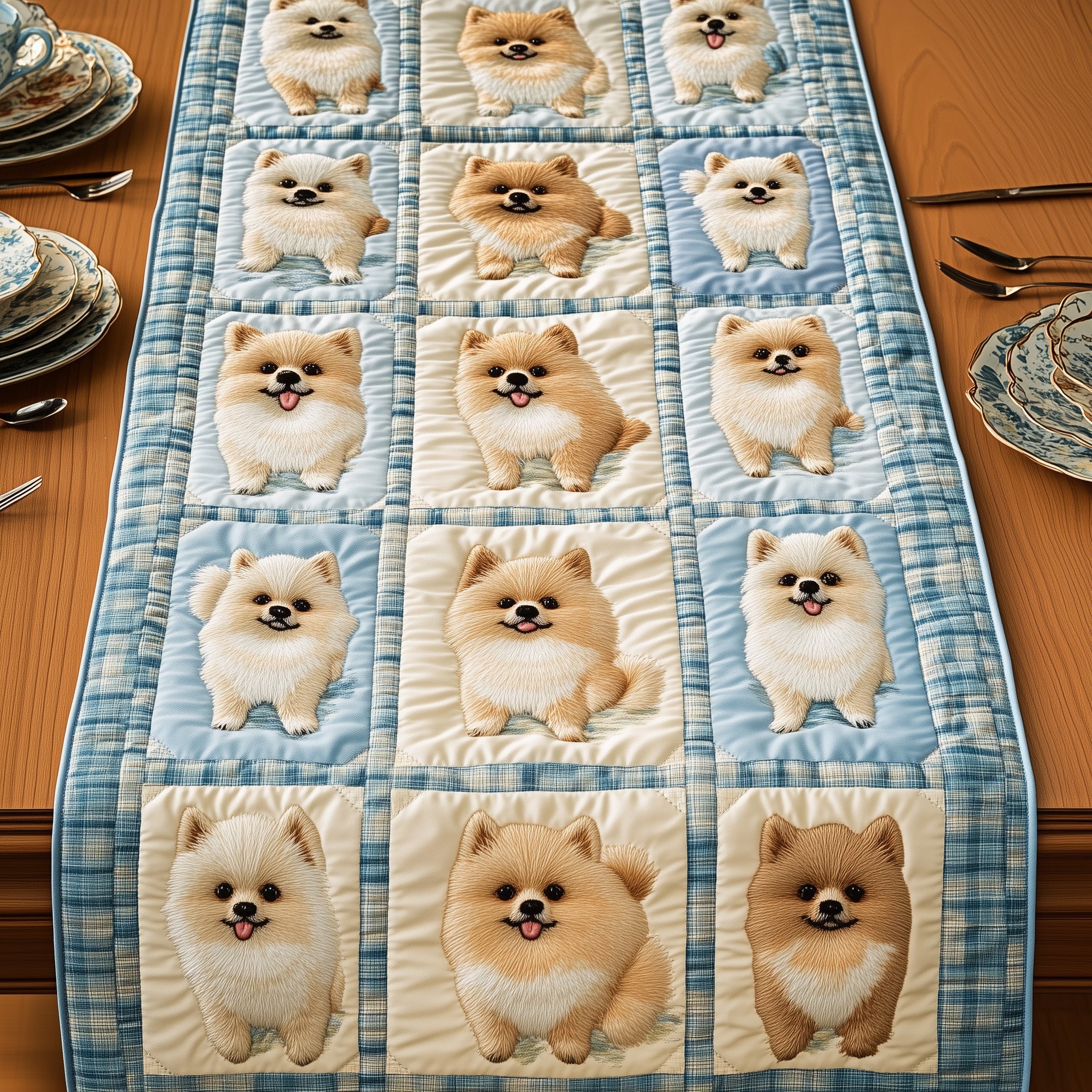 Pomeranian Quilted Table Runner Holiday Party Table Runner