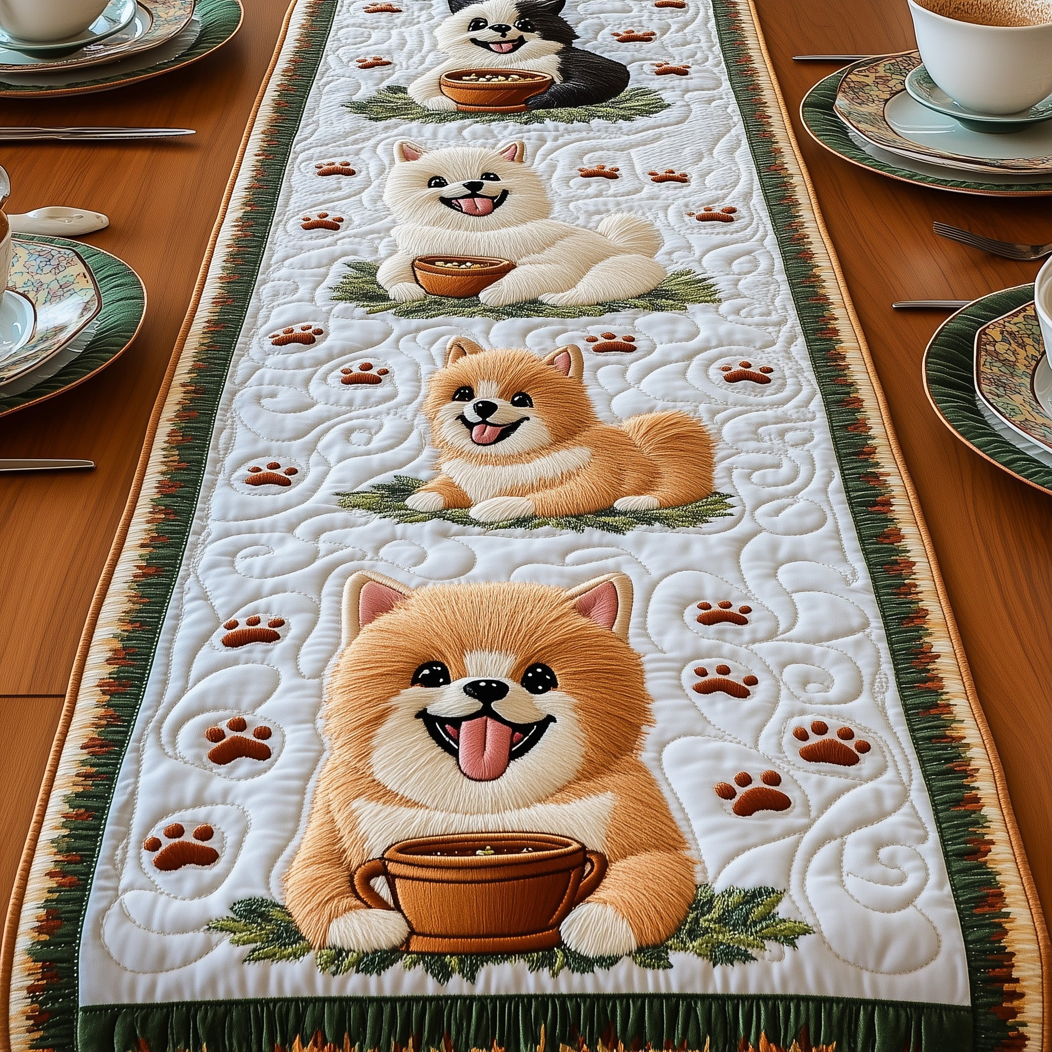 Pomeranian Quilted Table Runner Holiday Table Runner for Kitchen Decor