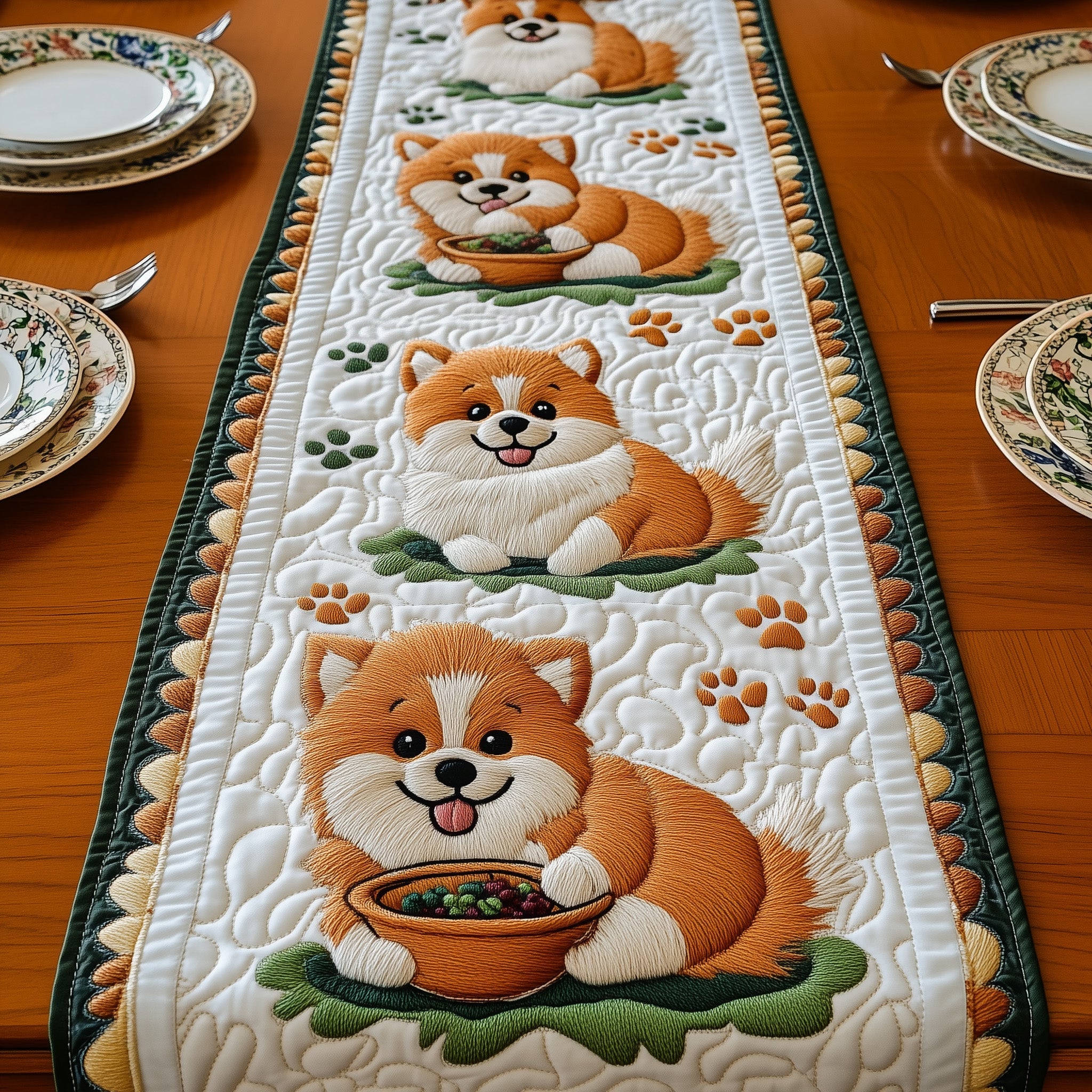 Pomeranian Quilted Table Runner Seasonal Table Runner for Holidays