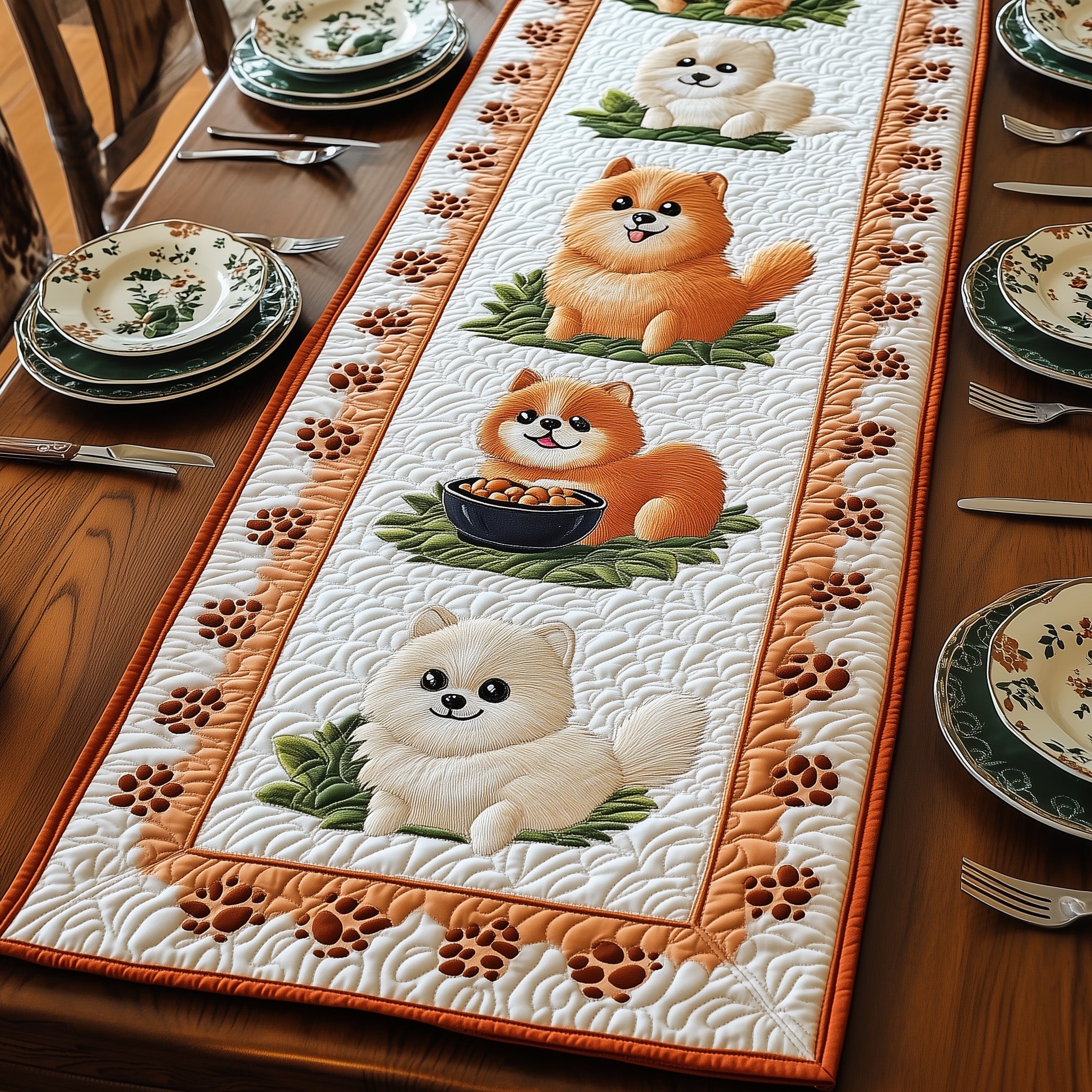 Pomeranian Quilted Table Runner Winter Table Runner