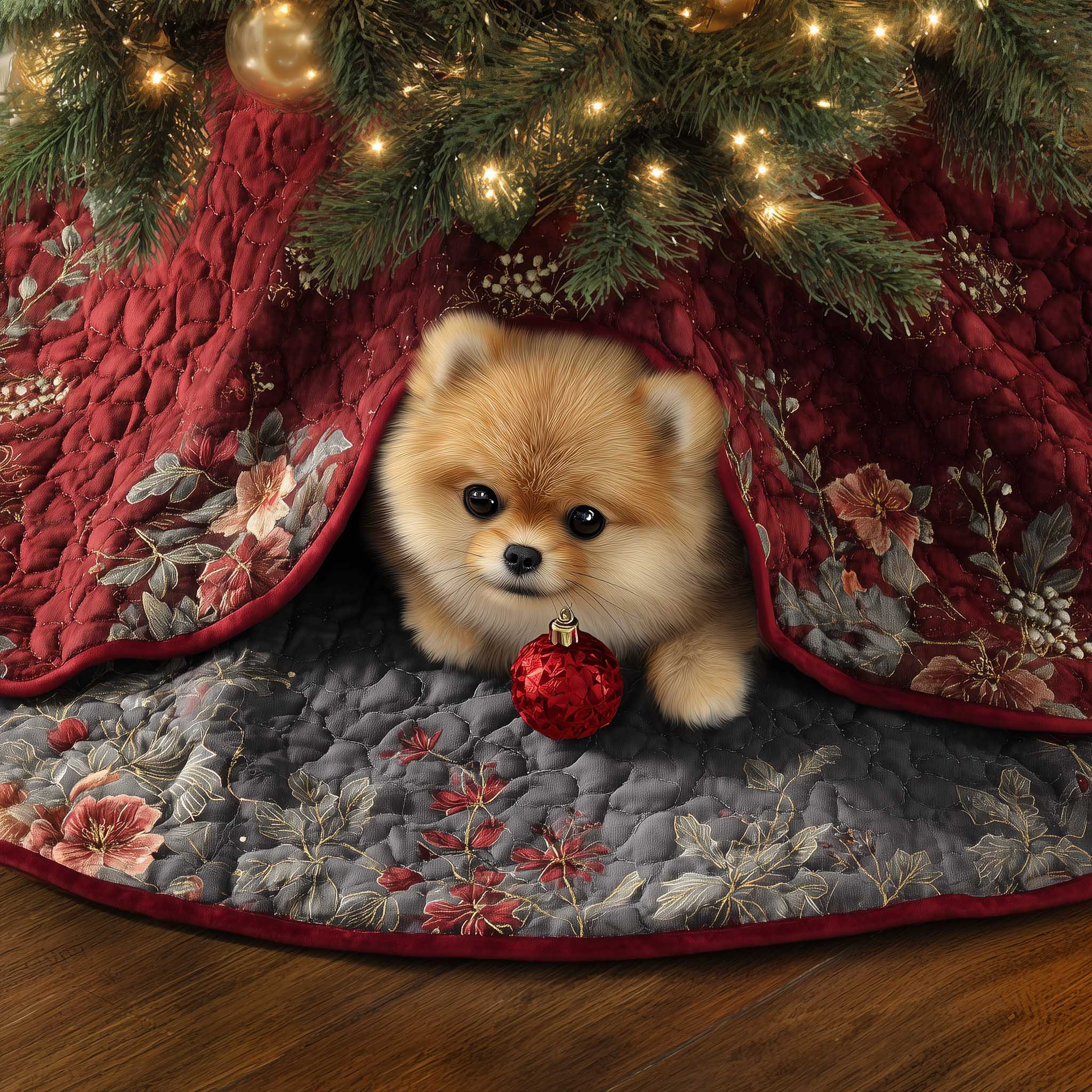 Pomeranian Quilted Tree Skirt Aesthetic Home Decor Christmas Gifts For Pet Owners
