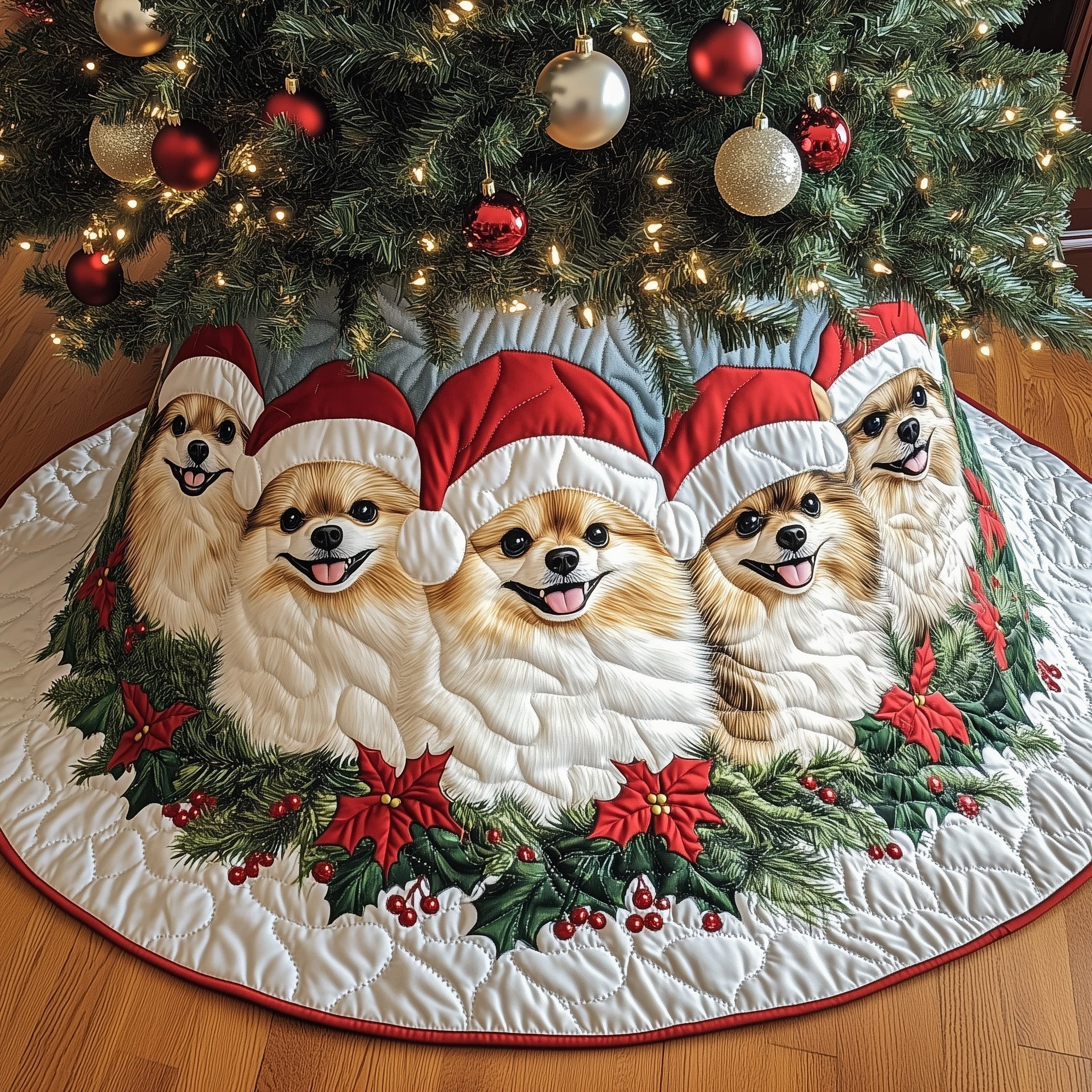 Pomeranian Quilted Tree Skirt Animal Home Decor Christmas Gift For Girlfriend