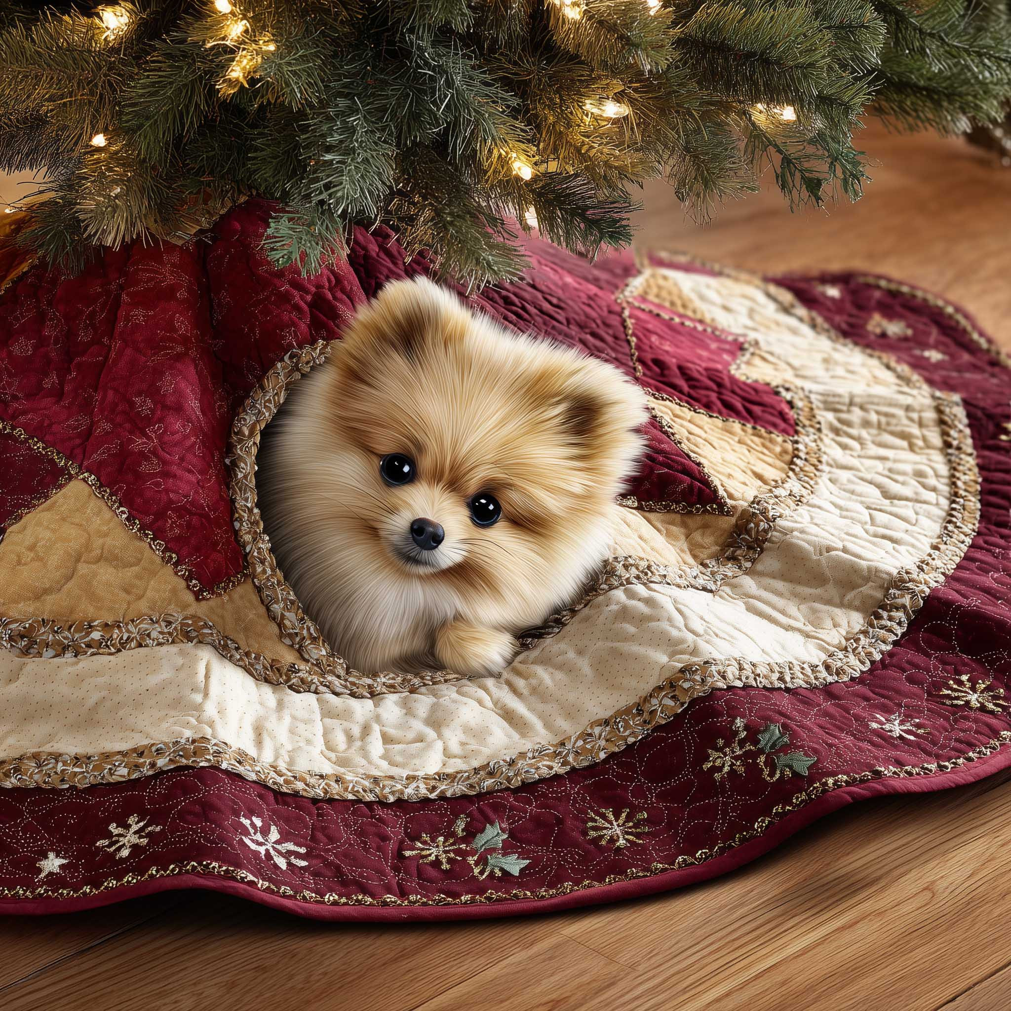 Pomeranian Quilted Tree Skirt Animal Pattern Cute Home Decor Xmas Dog Gifts